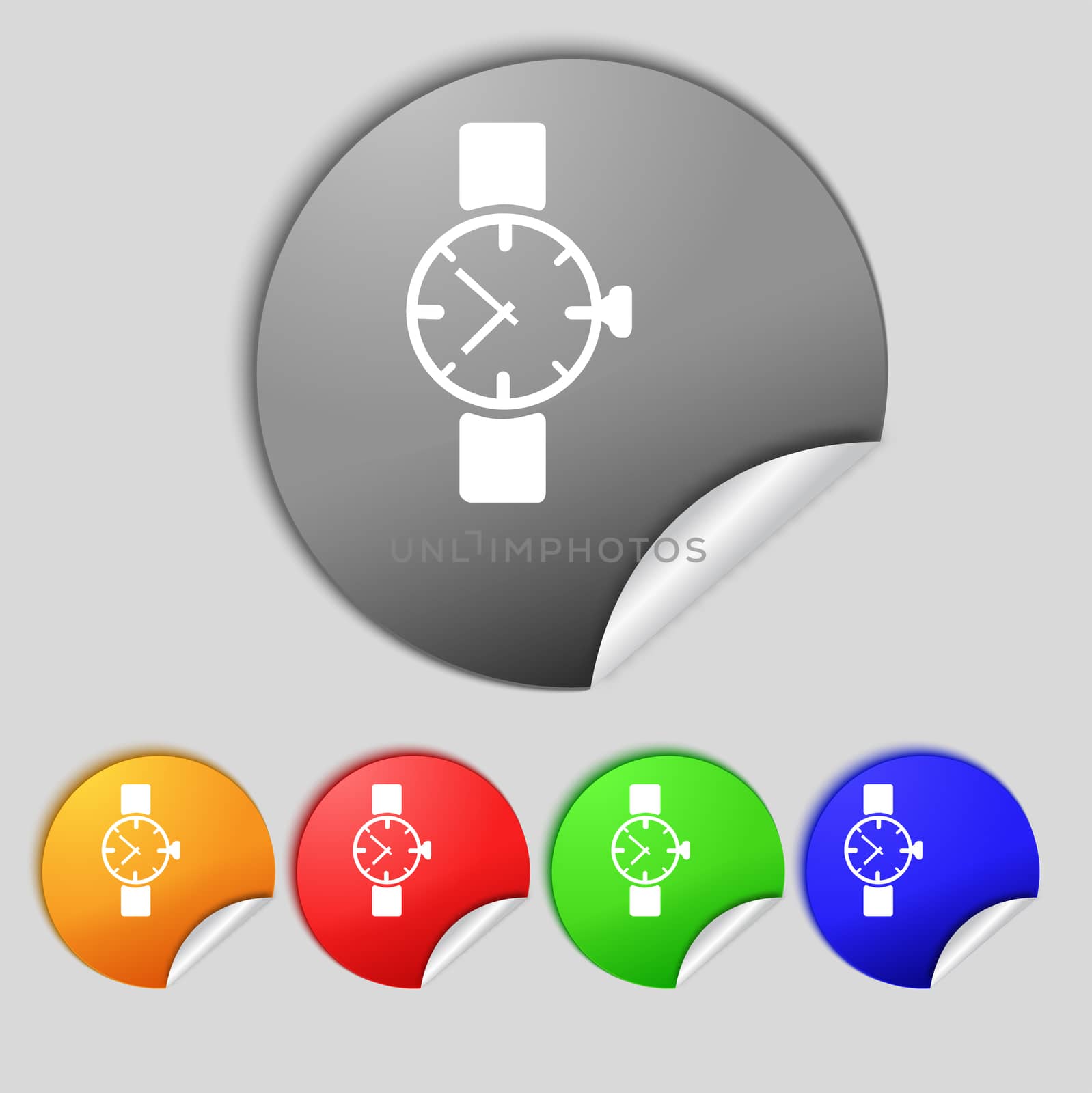 Wrist Watch sign icon. Mechanical clock symbol. Set colourful buttons.  illustration