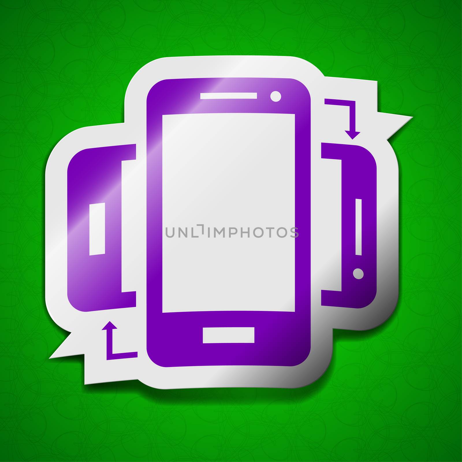 Synchronization icon sign. Symbol chic colored sticky label on green background.  illustration