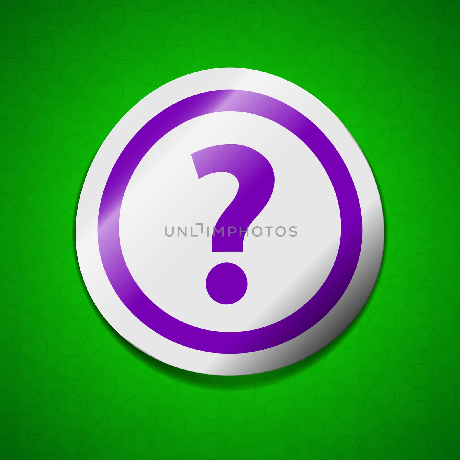 Question mark icon sign. Symbol chic colored sticky label on green background.  illustration
