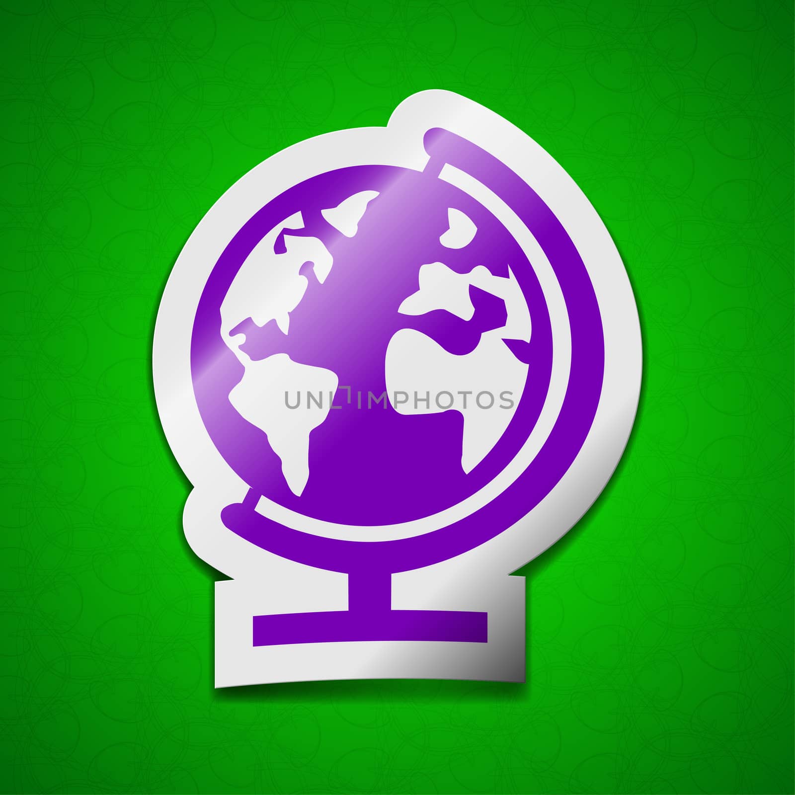 Globe icon sign. Symbol chic colored sticky label on green background.  by serhii_lohvyniuk