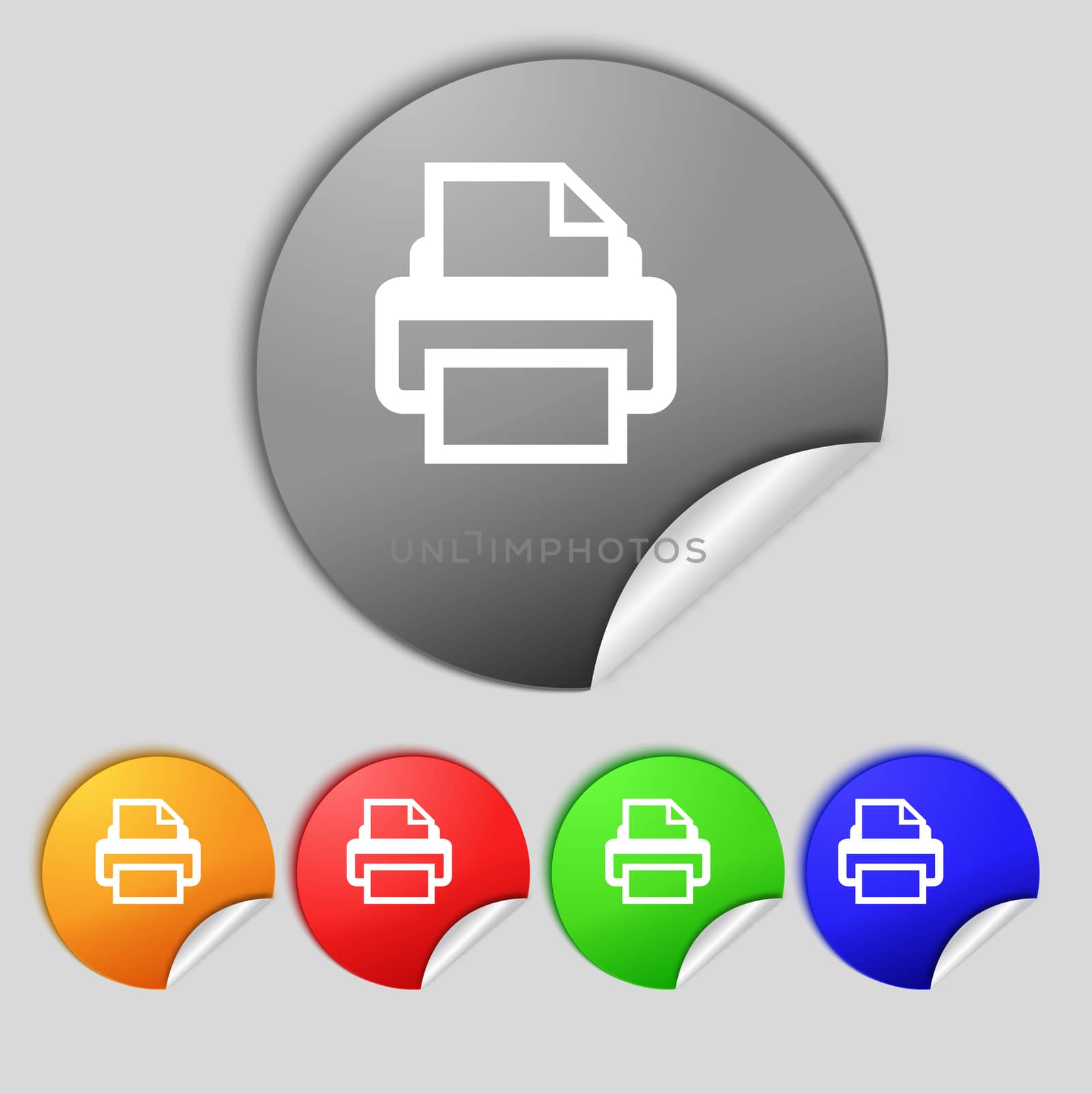 Print sign icon. Printing symbol. Set colourful buttons.  by serhii_lohvyniuk