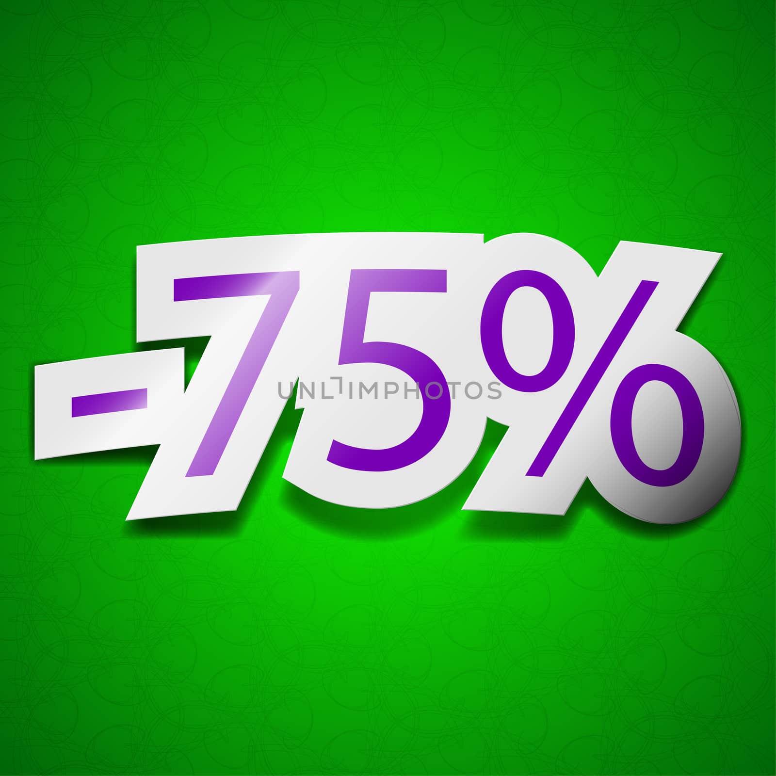 75 percent discount icon sign. Symbol chic colored sticky label on green background.  illustration