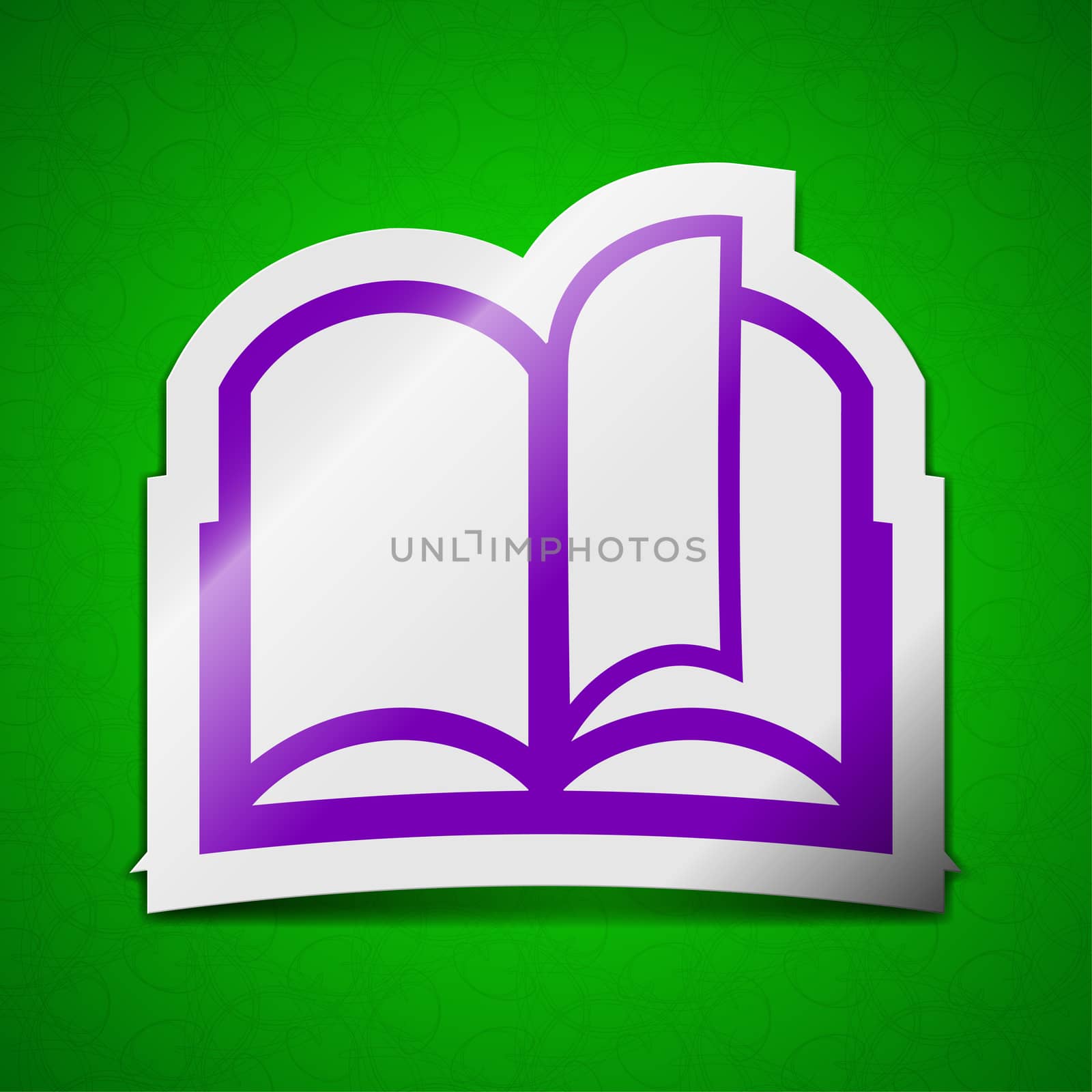 Open book icon sign. Symbol chic colored sticky label on green background.  by serhii_lohvyniuk