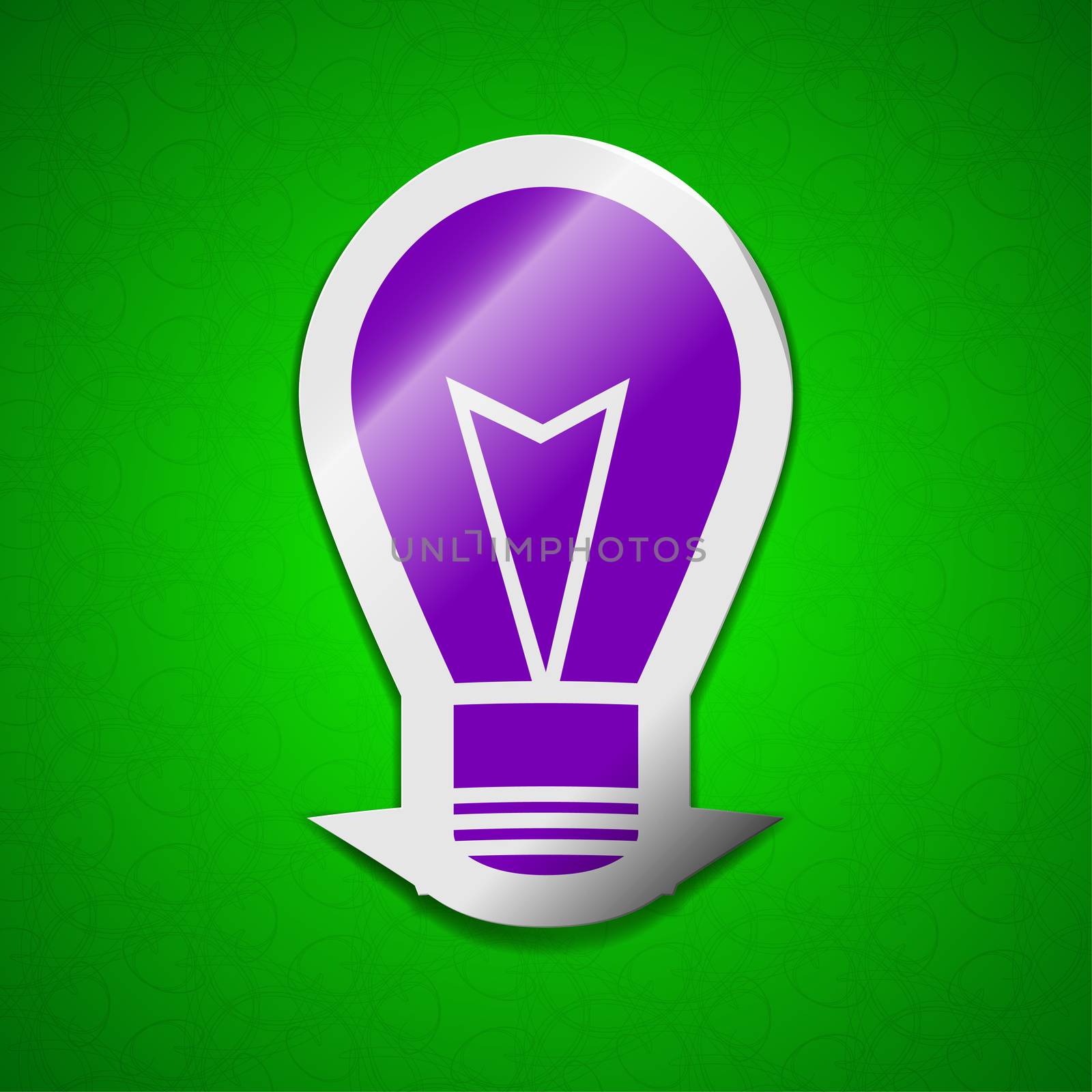 Light lamp icon sign. Symbol chic colored sticky label on green background.  illustration