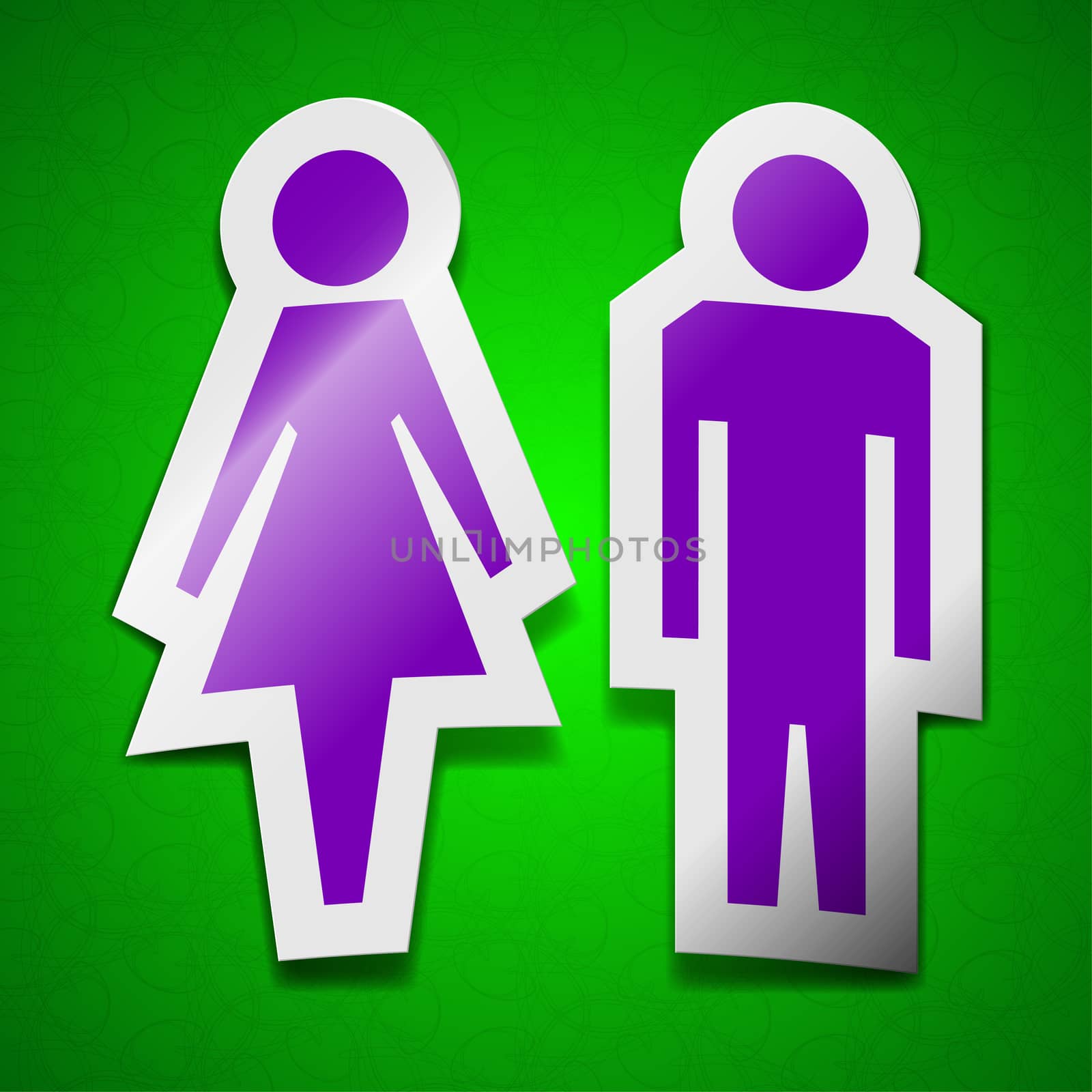 men and woomen, Toilet icon sign. Symbol chic colored sticky label on green background.  illustration