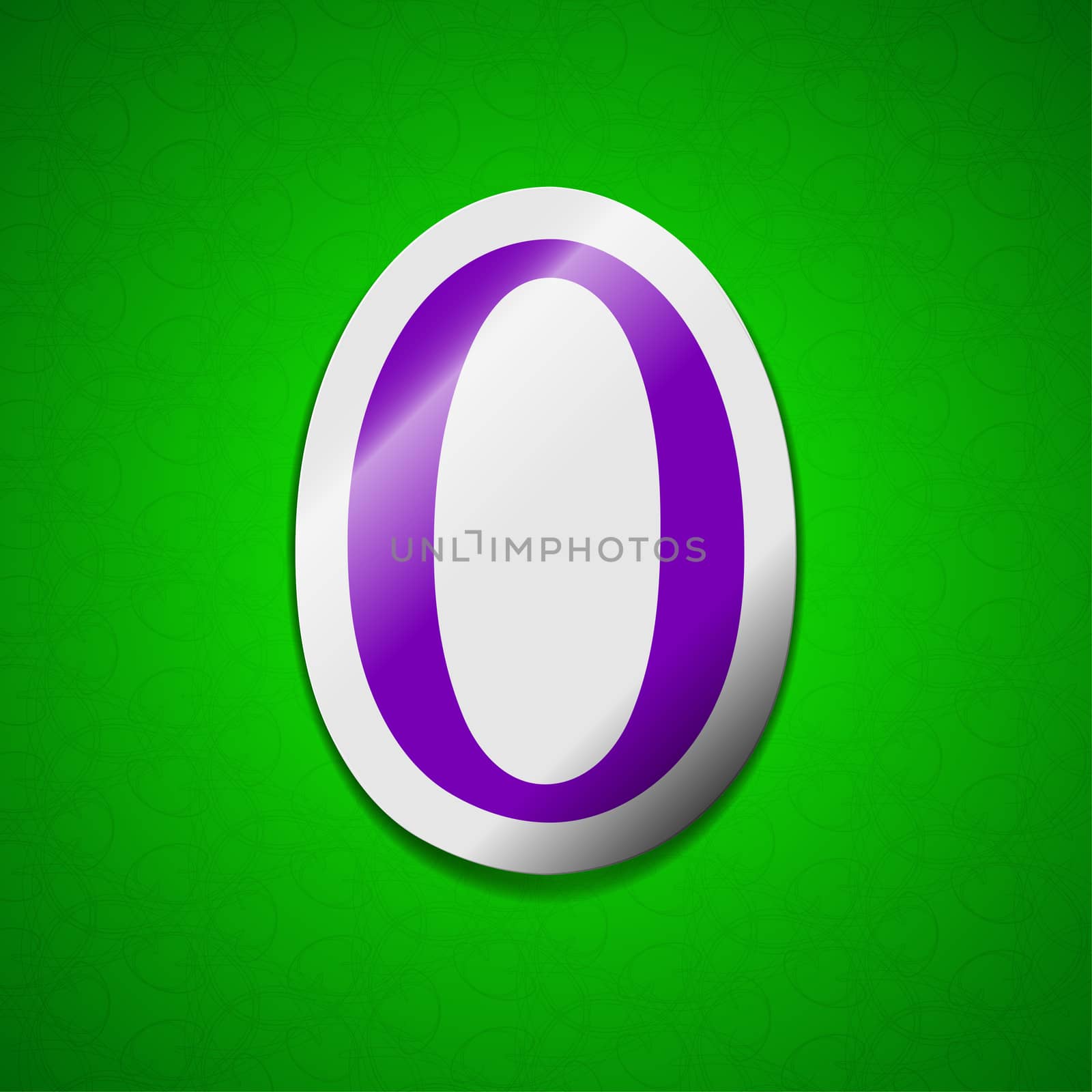 zero icon sign. Symbol chic colored sticky label on green background.  illustration