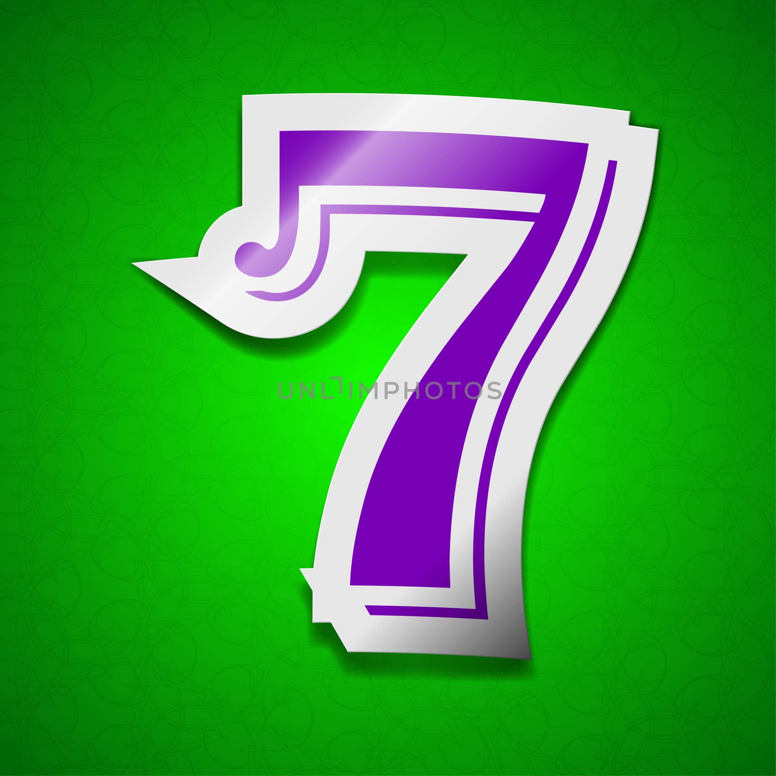 number seven icon sign. Symbol chic colored sticky label on green background.  by serhii_lohvyniuk