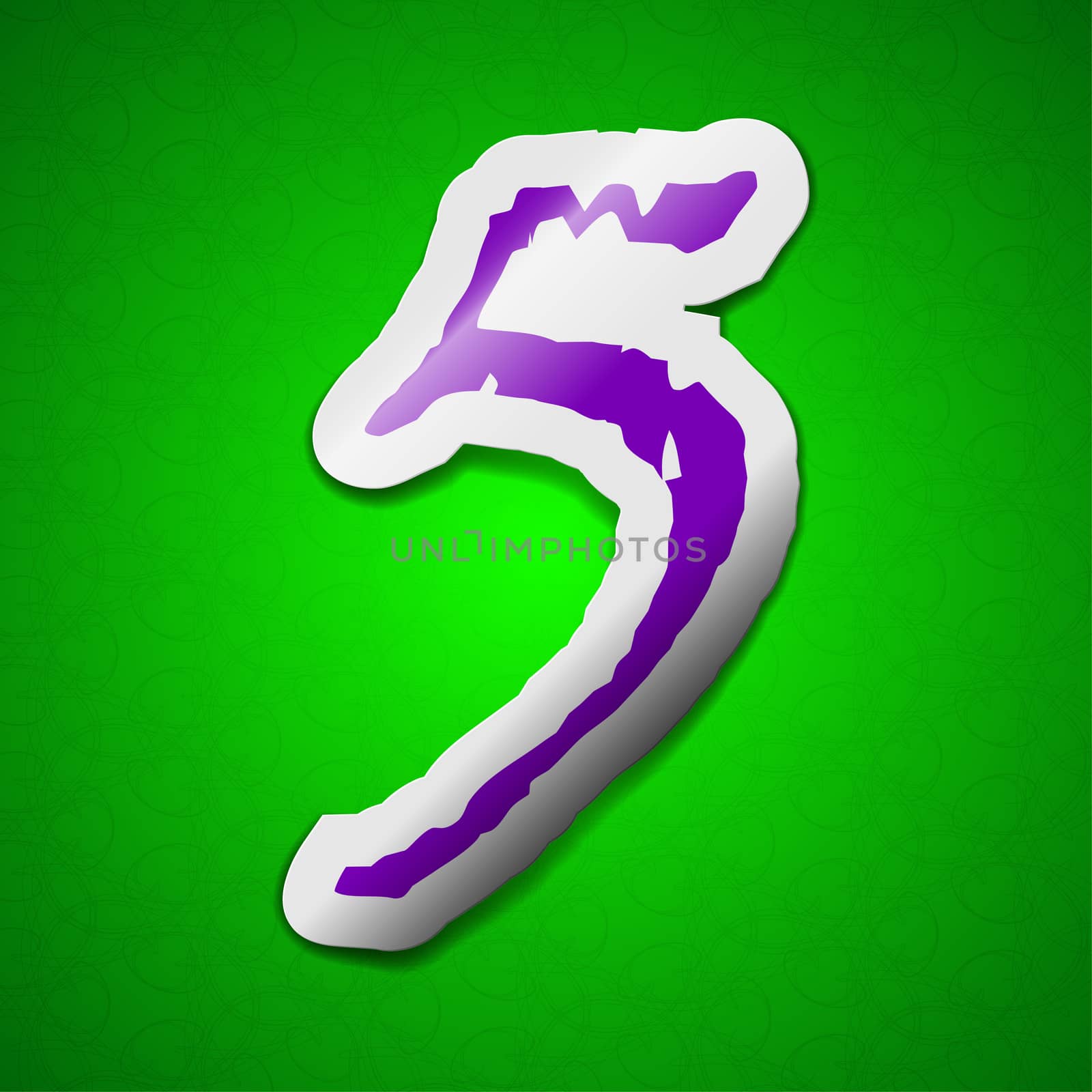 number five icon sign. Symbol chic colored sticky label on green background.  illustration