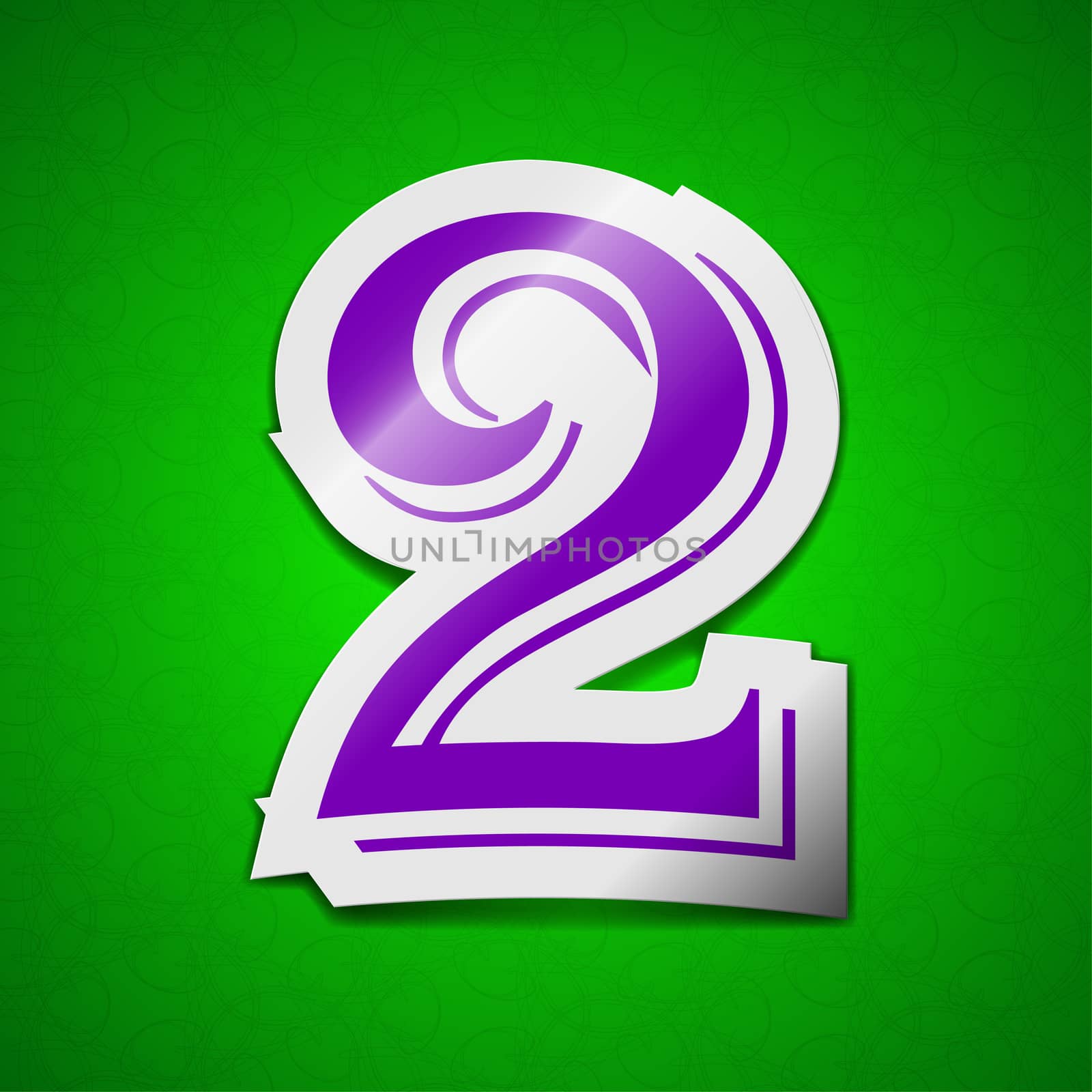 number two icon sign. Symbol chic colored sticky label on green background.  by serhii_lohvyniuk