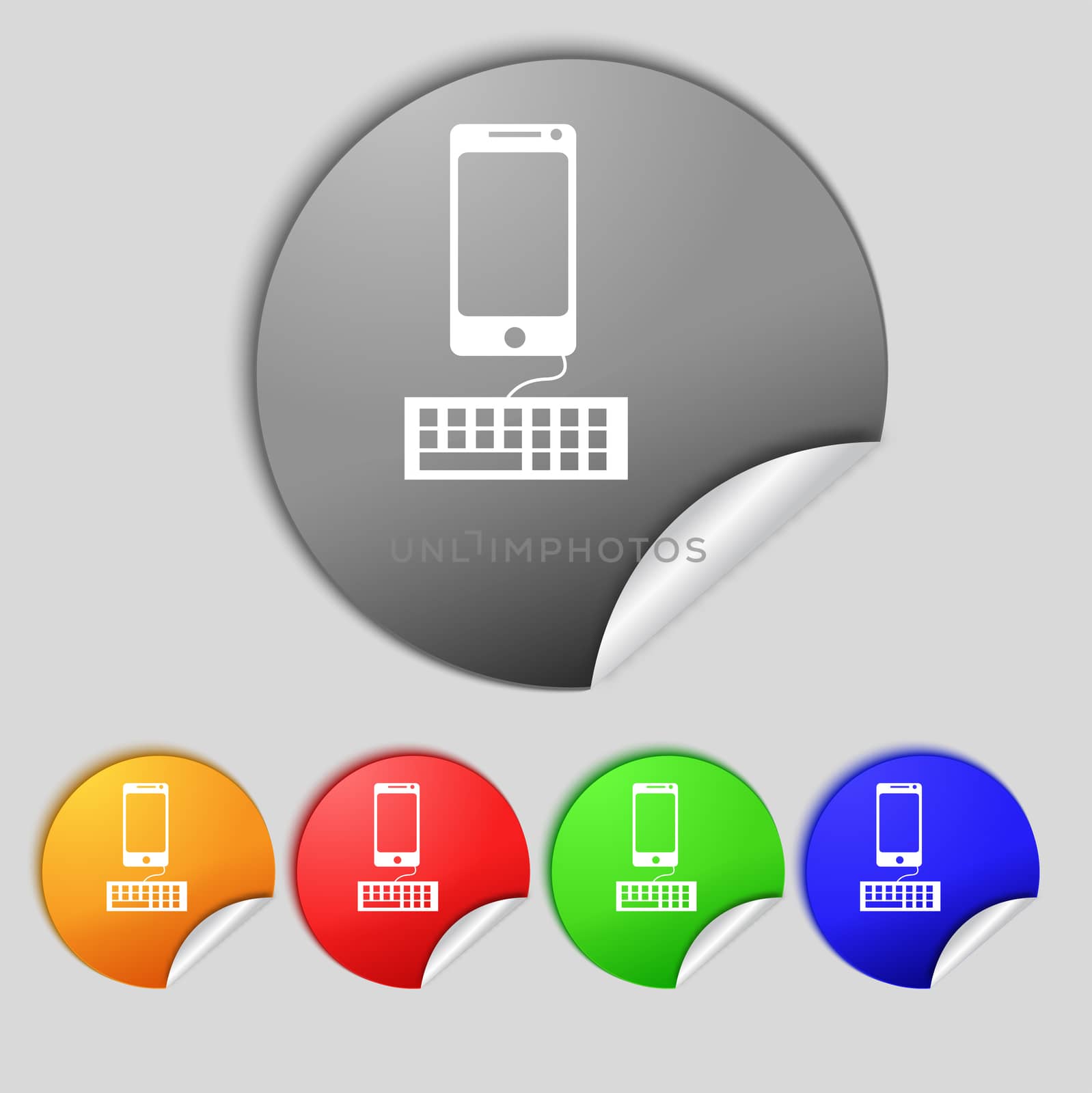 Computer keyboard and smatphone Icon. Set colourful buttons.  illustration