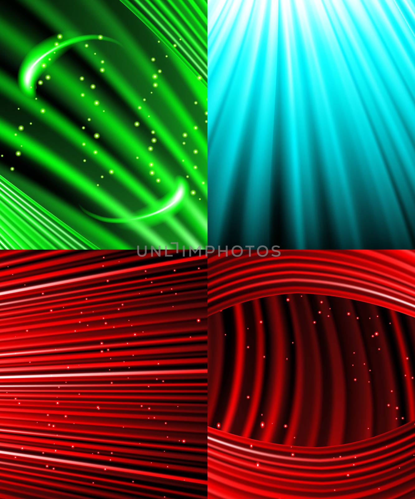 Set of Abstract luminous rays background.  illustration