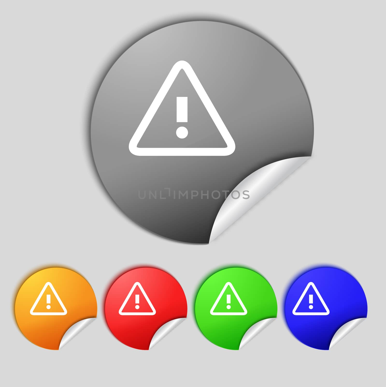 Attention caution sign icon. Exclamation mark. Hazard warning symbol. Set colour buttons  illustration