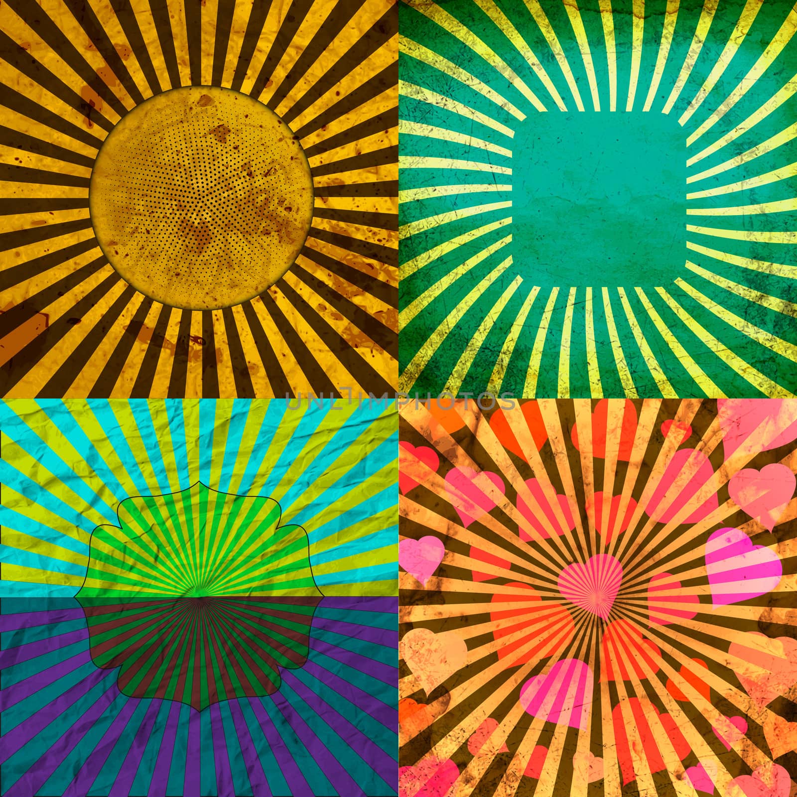 Set Vintage Colored Rays background. .  illustration