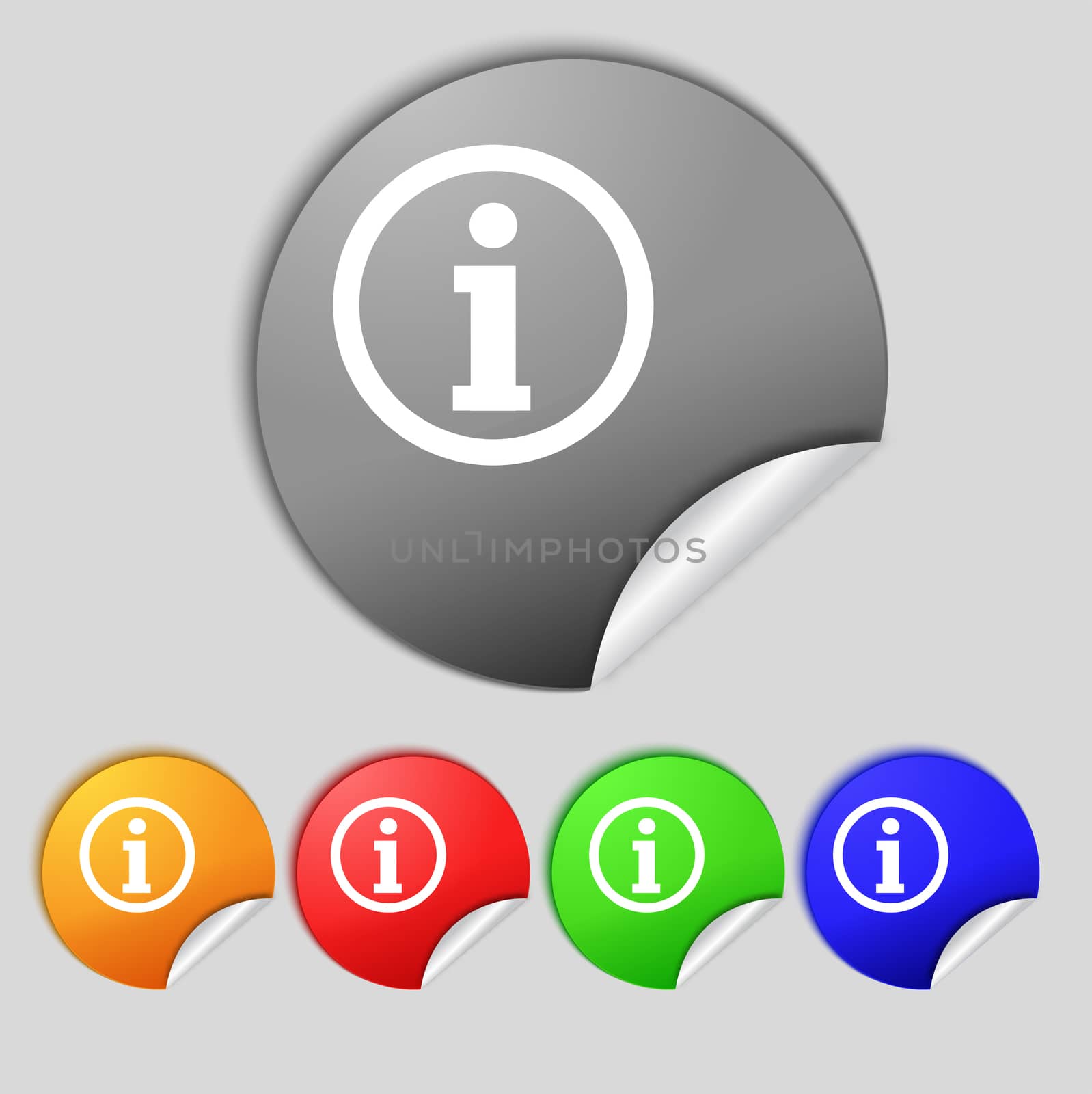 Information sign icon. Info speech bubble symbol. Set of colour buttons.  illustration