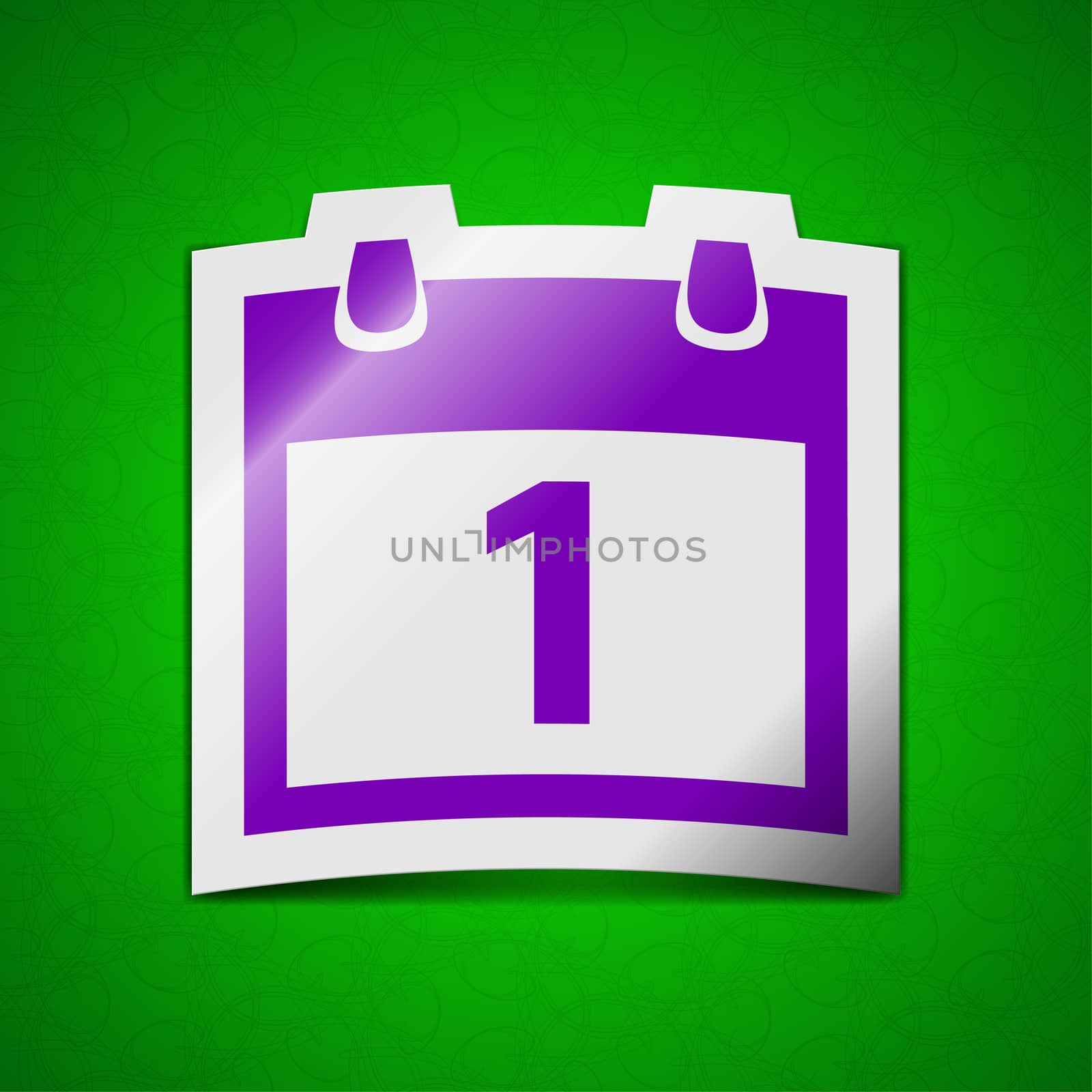 Calendar icon sign. Symbol chic colored sticky label on green background.  illustration