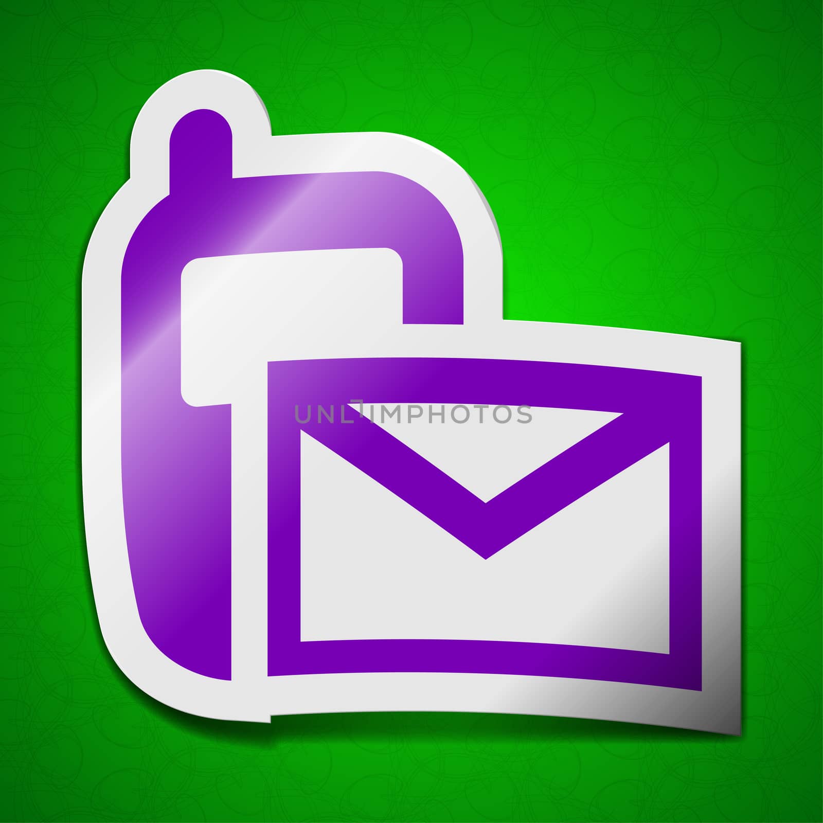 Mail , sms icon sign. Symbol chic colored sticky label on green background.  by serhii_lohvyniuk