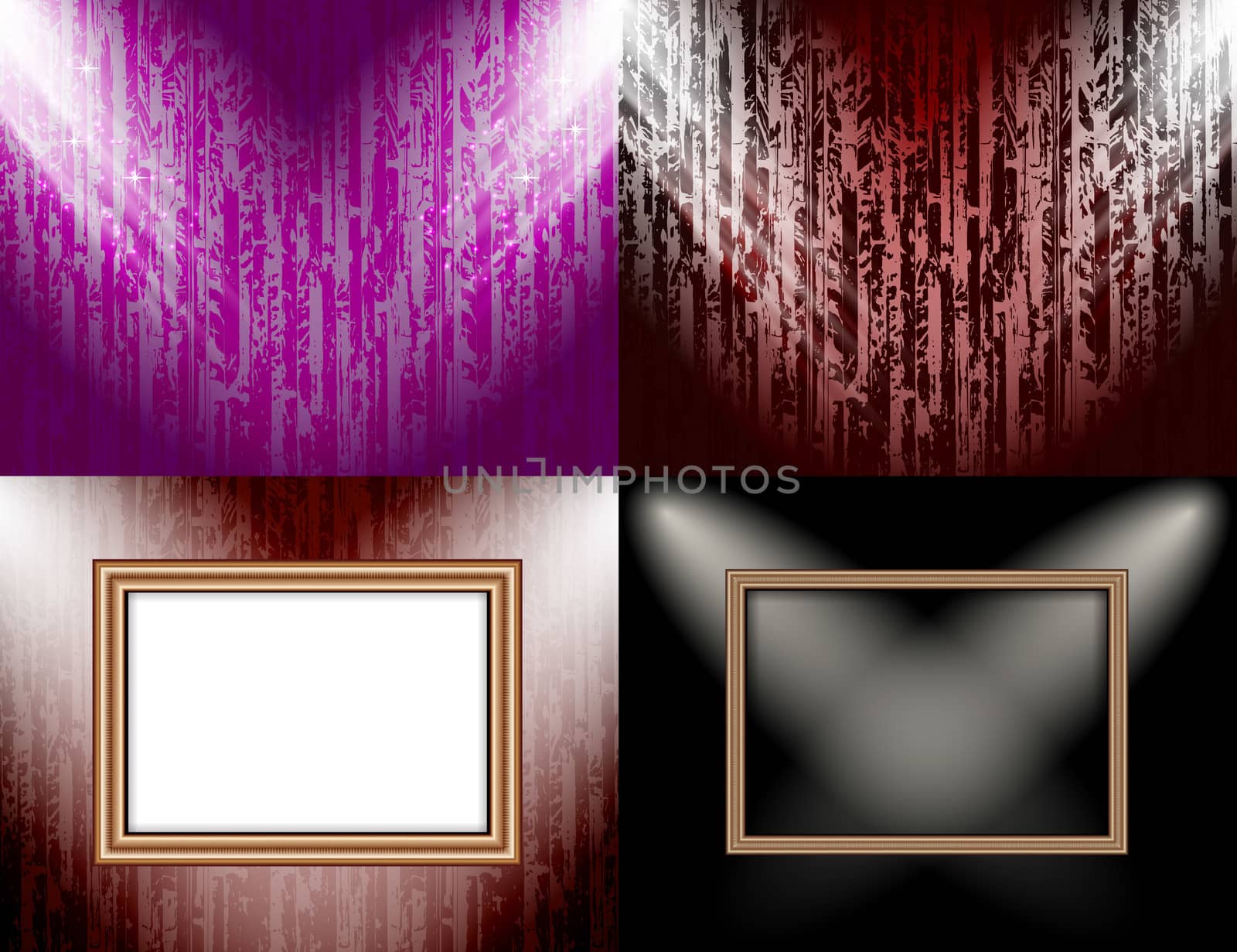 Set of Blank frame on a color wall lighting, abstract colored background with spotlights.  by serhii_lohvyniuk