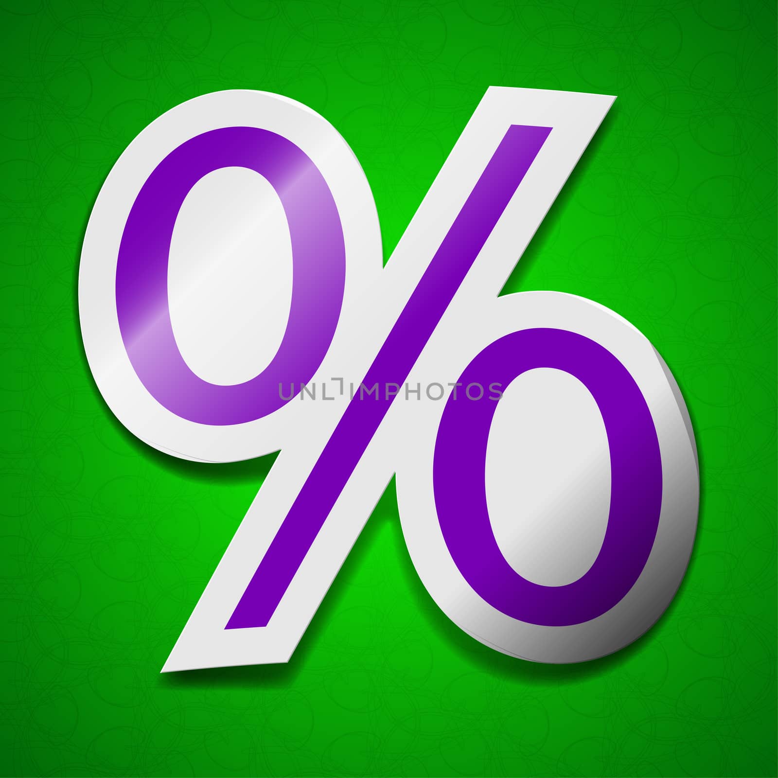 Discount percent icon sign. Symbol chic colored sticky label on green background.  illustration