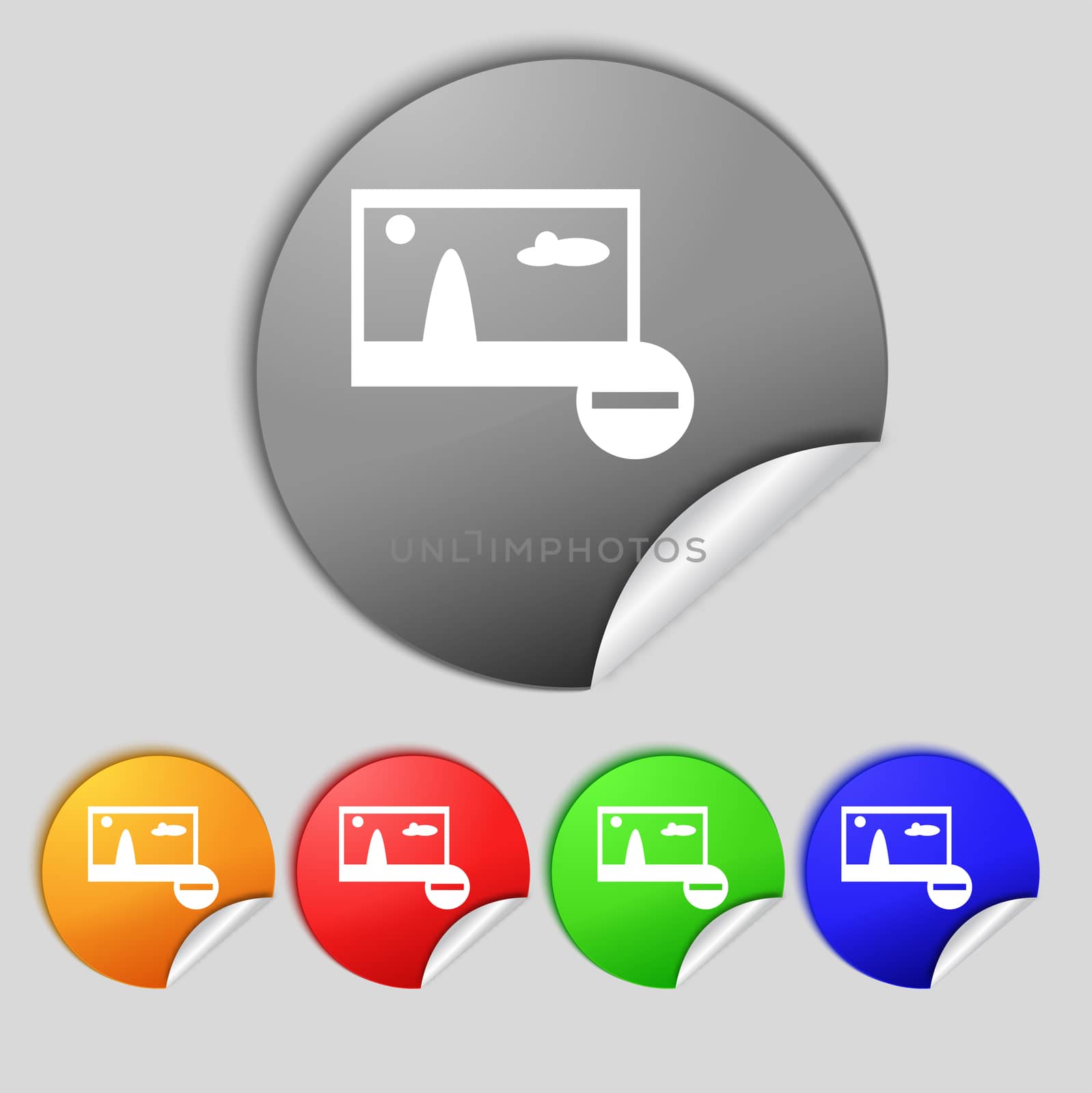 Minus File JPG sign icon. Download image file symbol. Set colourful buttons. Modern UI website navigation  illustration