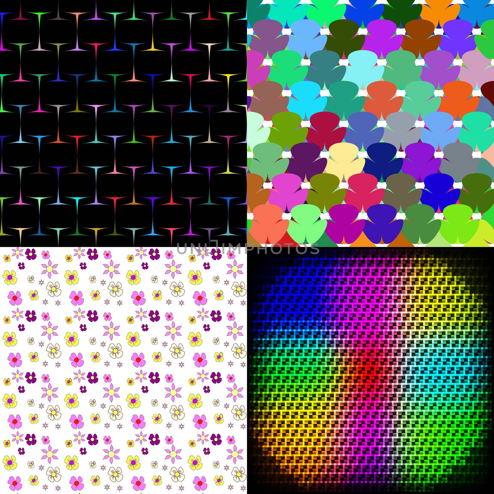 Set of Abstract rainbow colorful tiles mosaic painting geometric palette pattern background.  illustration