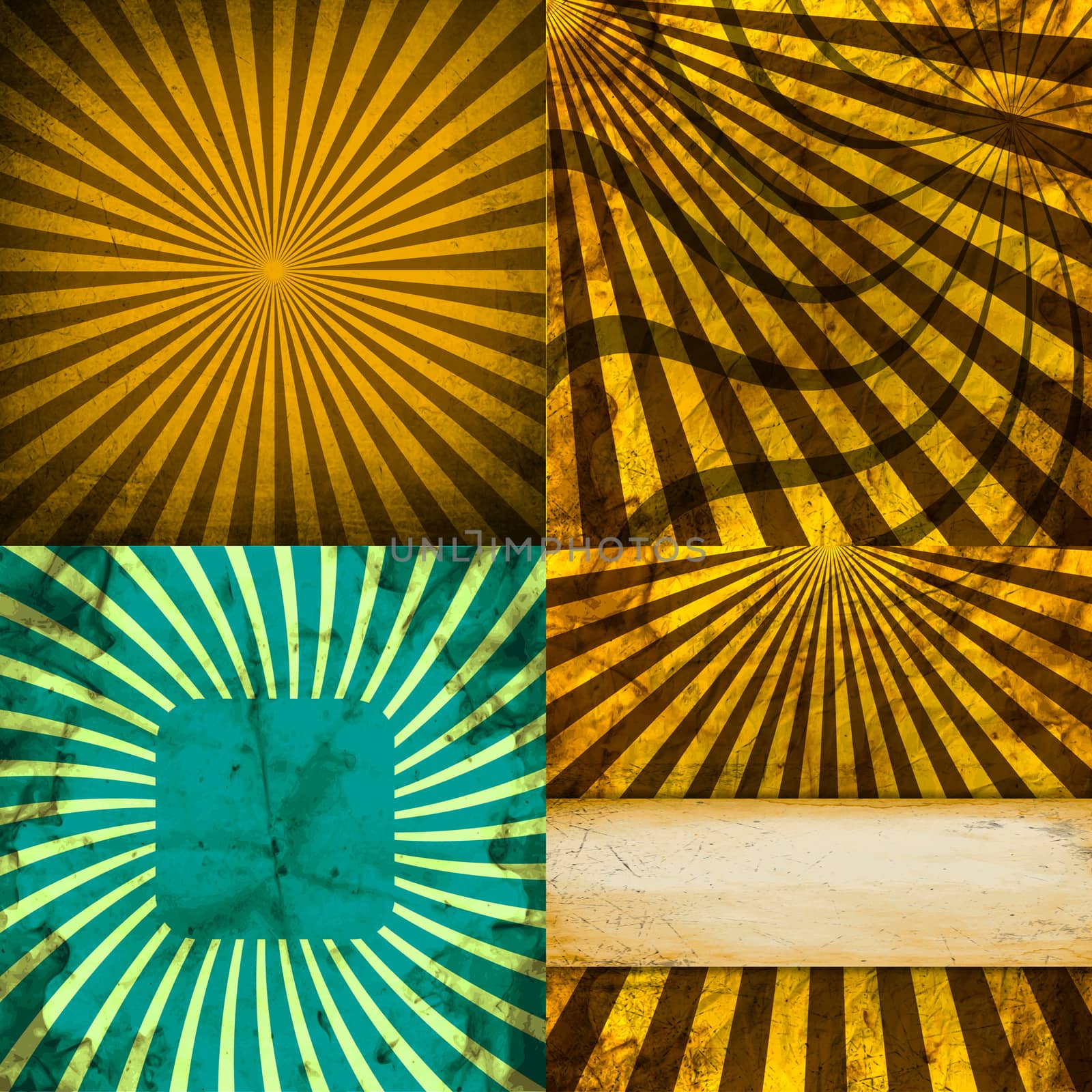 Sunburst Retro Textured Grunge Background Set. Vintage Rays.  by serhii_lohvyniuk