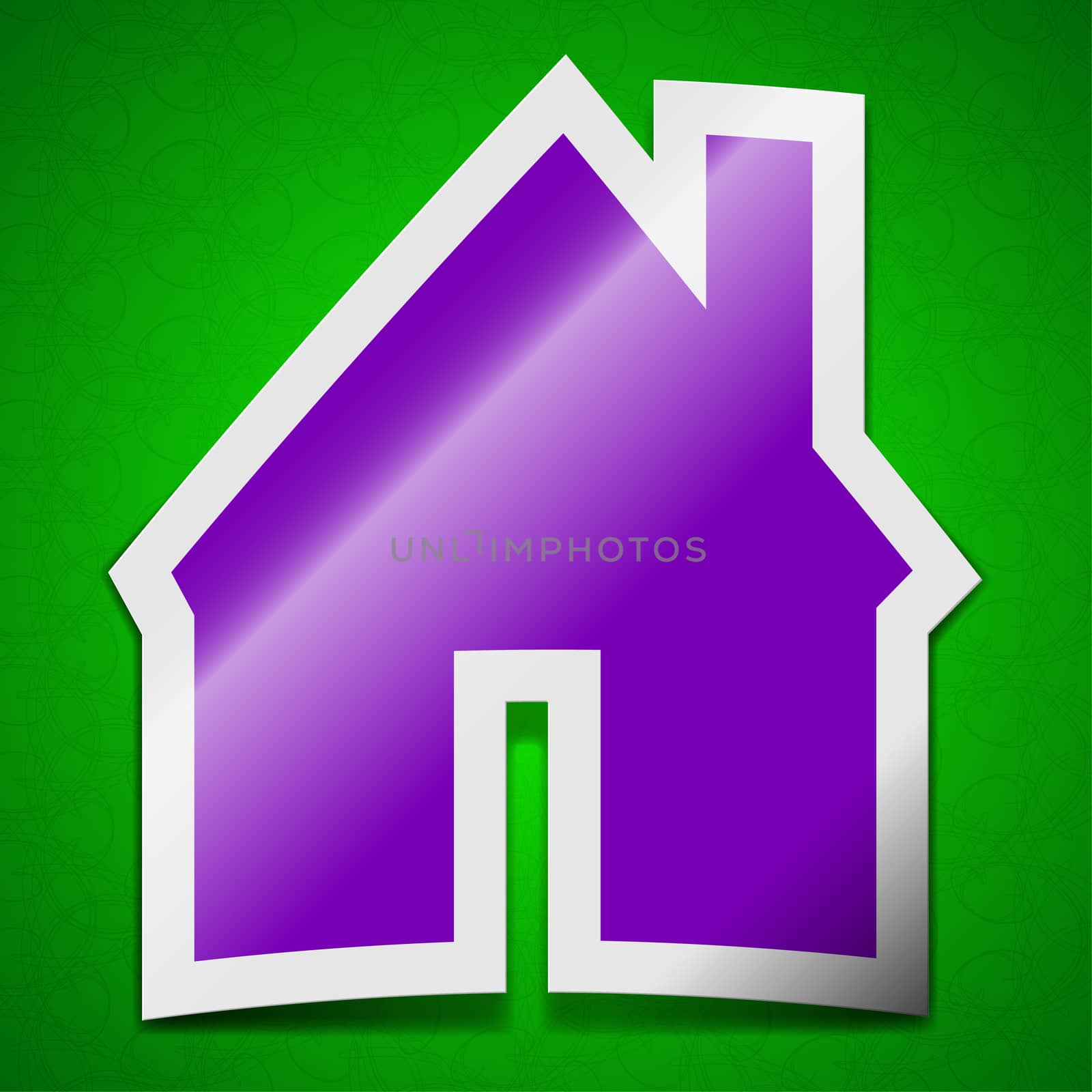 Home icon sign. Symbol chic colored sticky label on green background.  by serhii_lohvyniuk