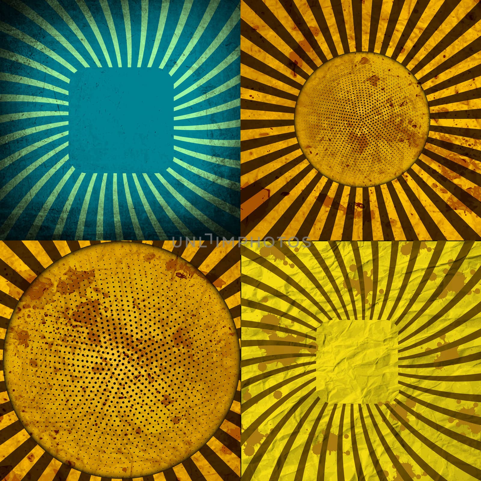 Sunburst Retro Textured Grunge Background Set. Vintage Rays.  by serhii_lohvyniuk