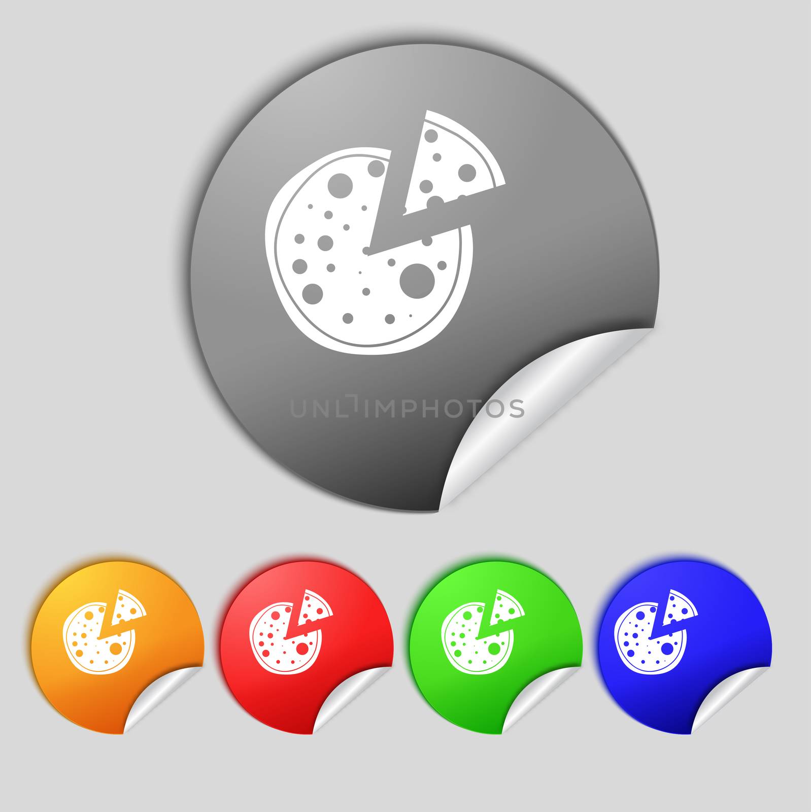 Pizza Icon. Set colourful buttons sign.  by serhii_lohvyniuk