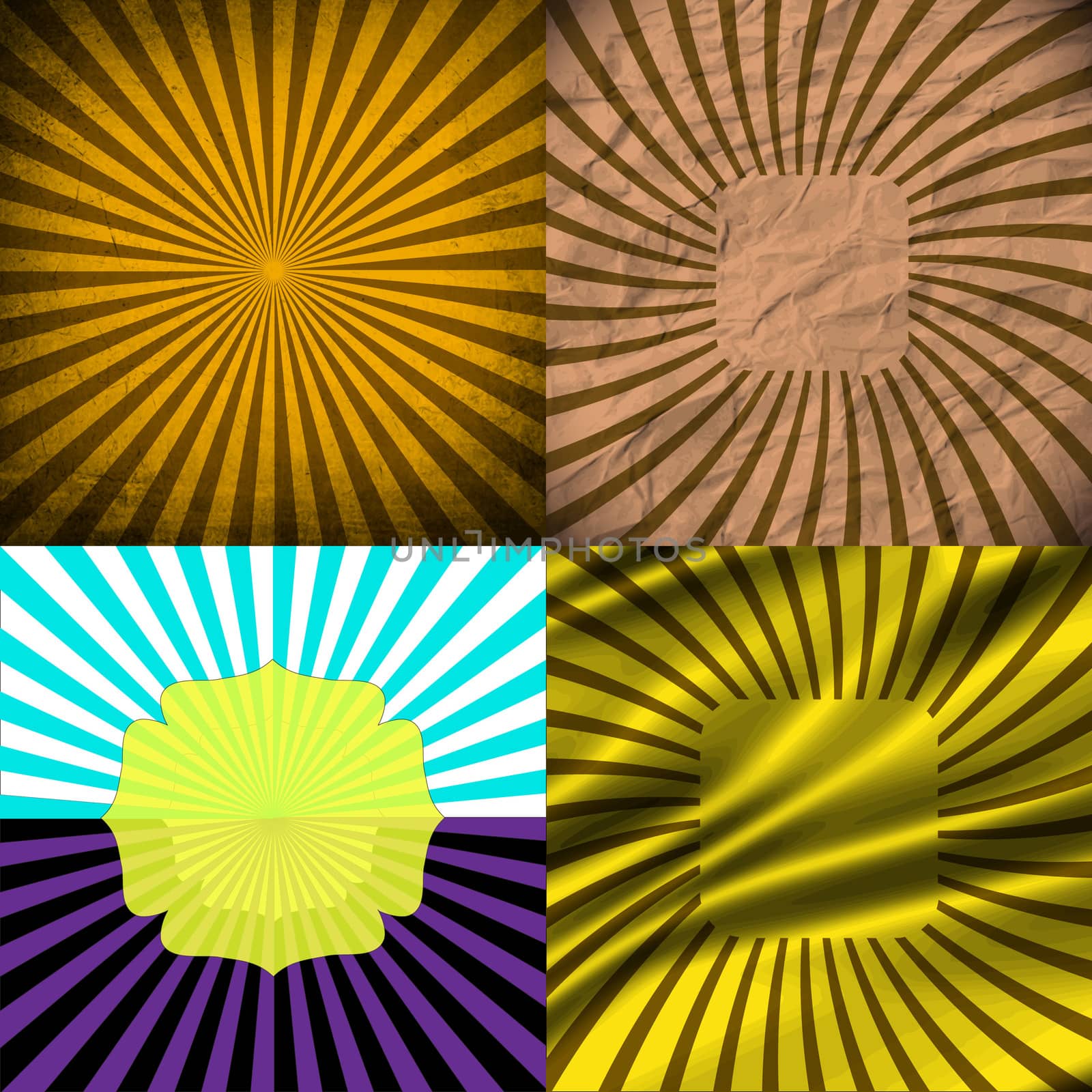 Sunburst Retro Textured Grunge Background Set. Vintage Rays.  illustration