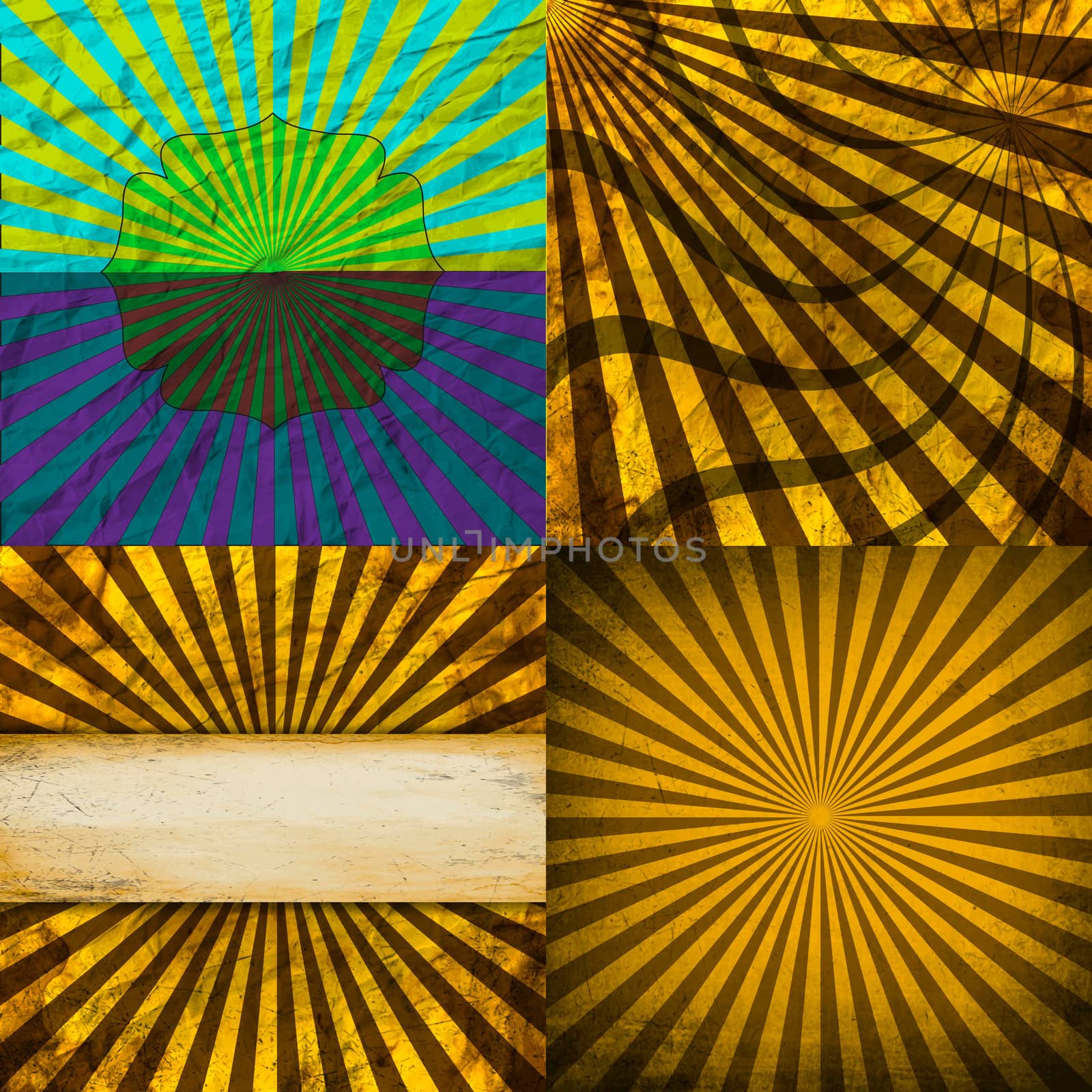 Sunburst Retro Textured Grunge Background Set. Vintage Rays.  by serhii_lohvyniuk