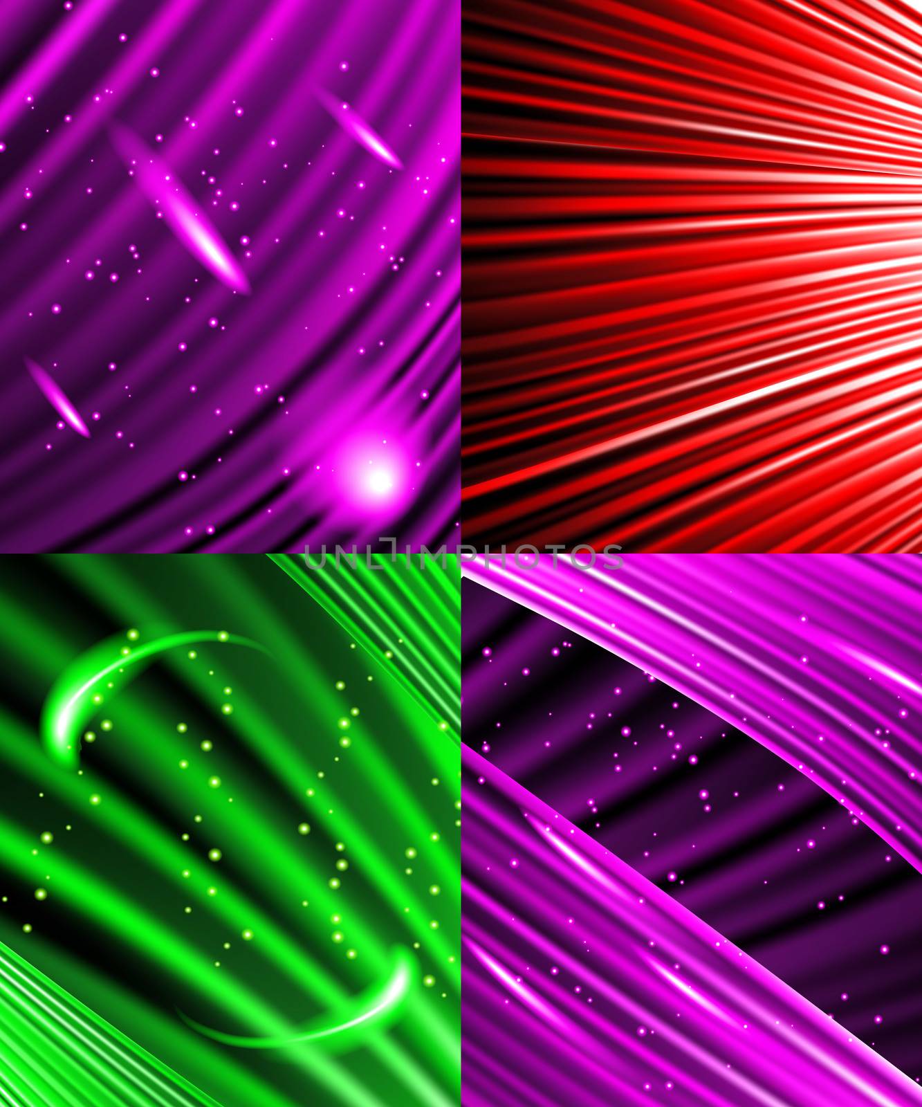 Set of Abstract luminous rays background.  illustration