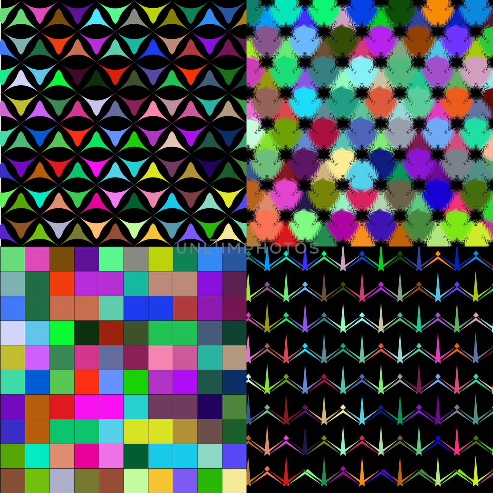 Set of Abstract rainbow colorful tiles mosaic painting geometric palette pattern background.  by serhii_lohvyniuk