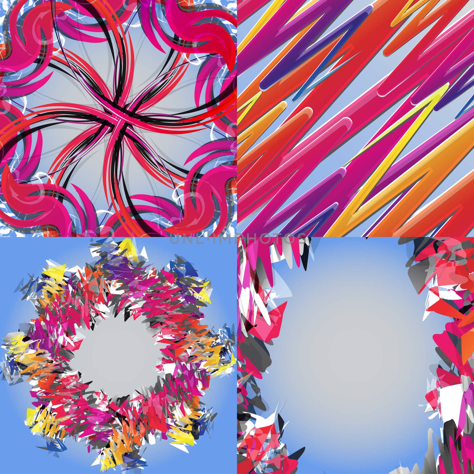 Set of abstract rainbow colored backgrounds with swirl.  Illustration