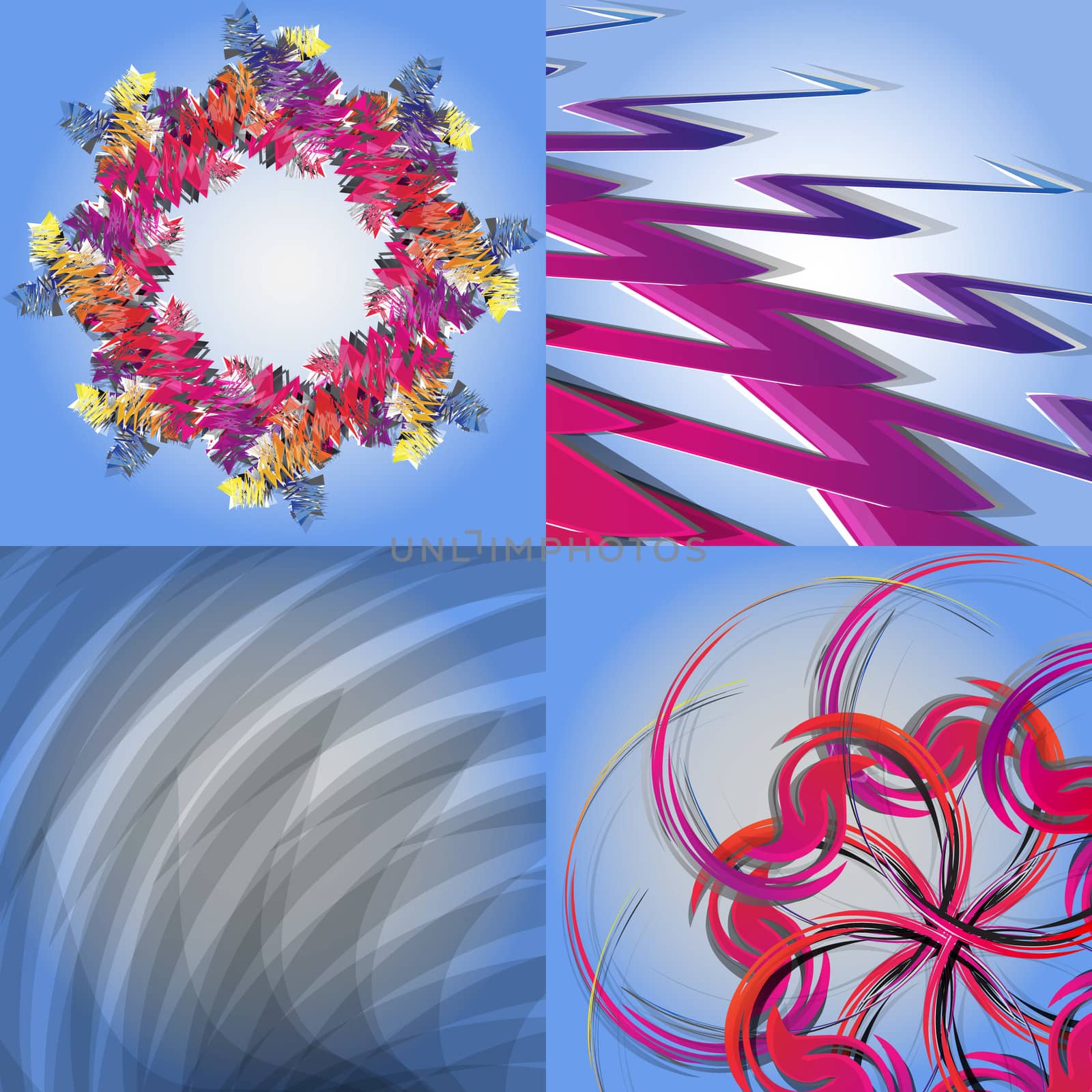 Set of abstract rainbow colored backgrounds with swirl.  Illustration