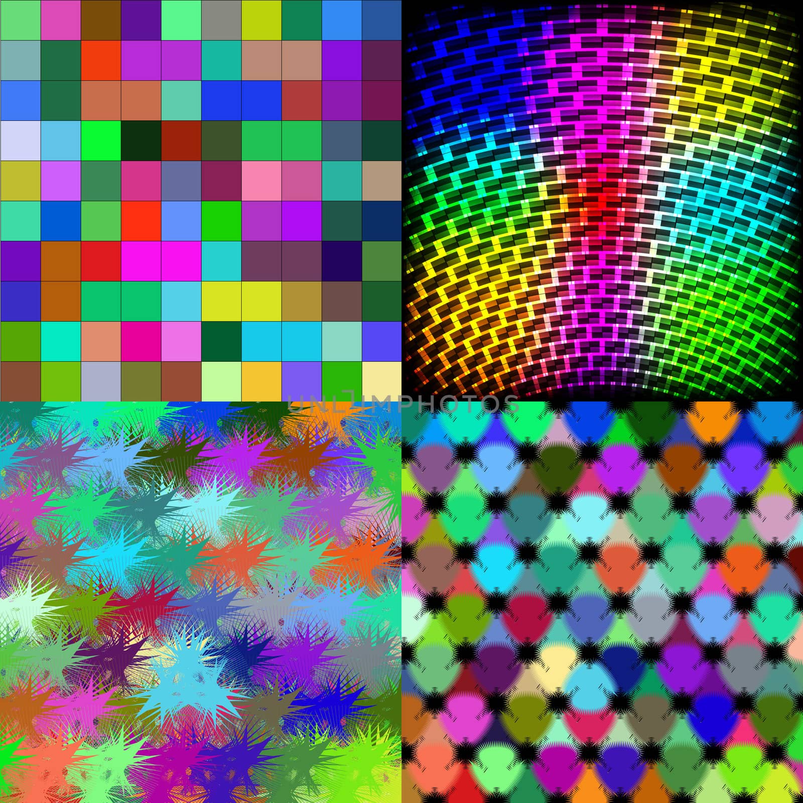 Set of Abstract rainbow colorful tiles mosaic painting geometric palette pattern background.  illustration