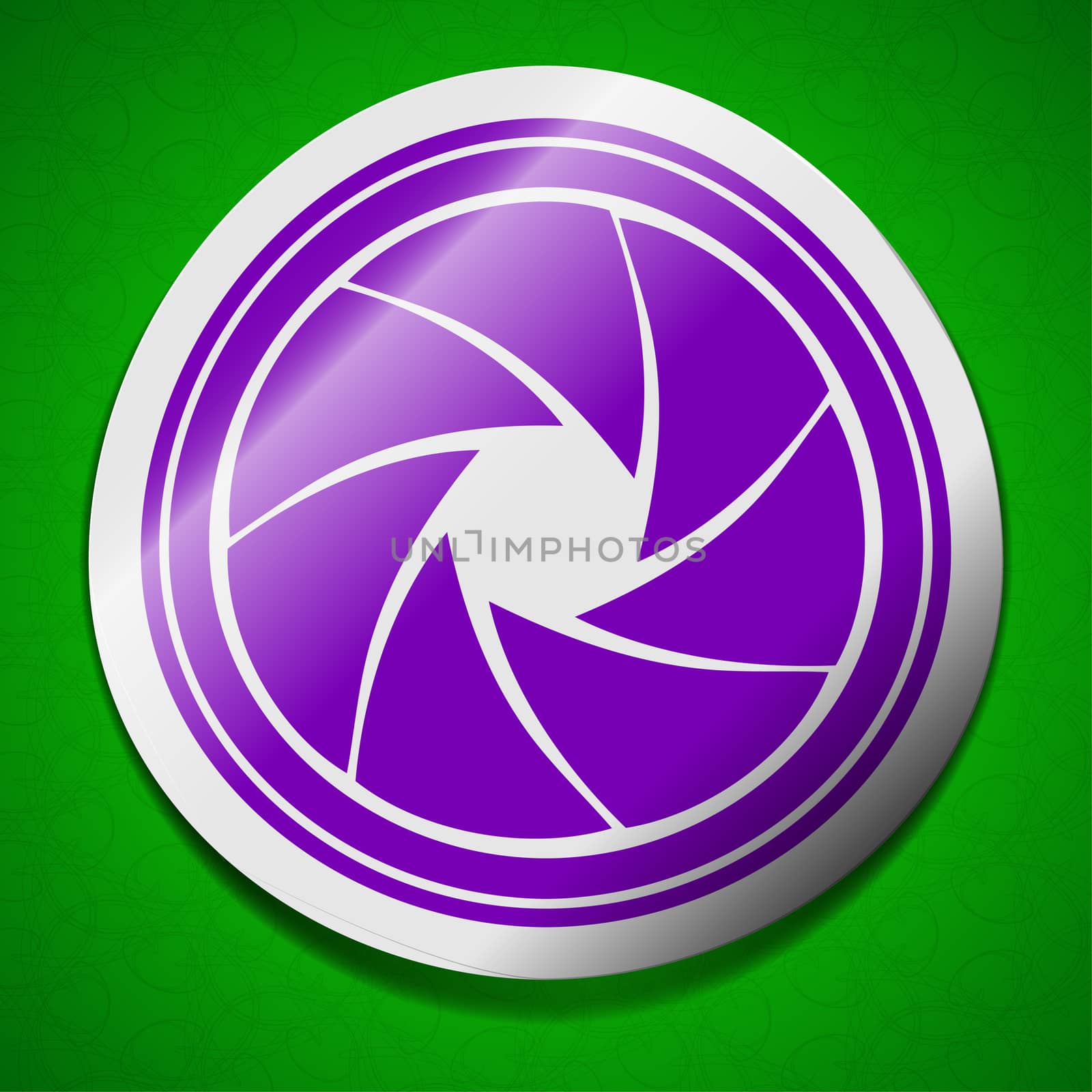 diaphragm icon sign. Symbol chic colored sticky label on green background.  by serhii_lohvyniuk