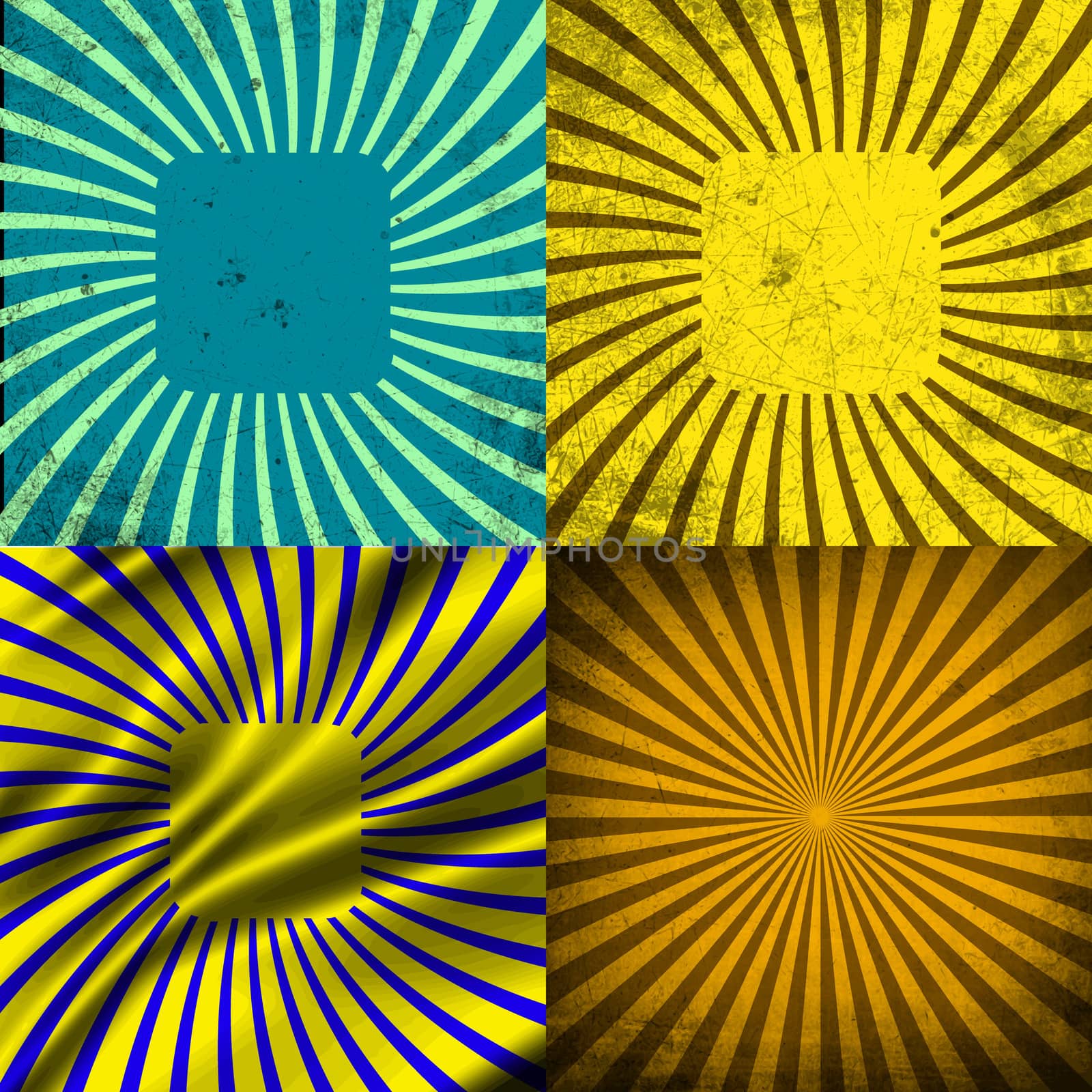 Sunburst Retro Textured Grunge Background Set. Vintage Rays.  illustration