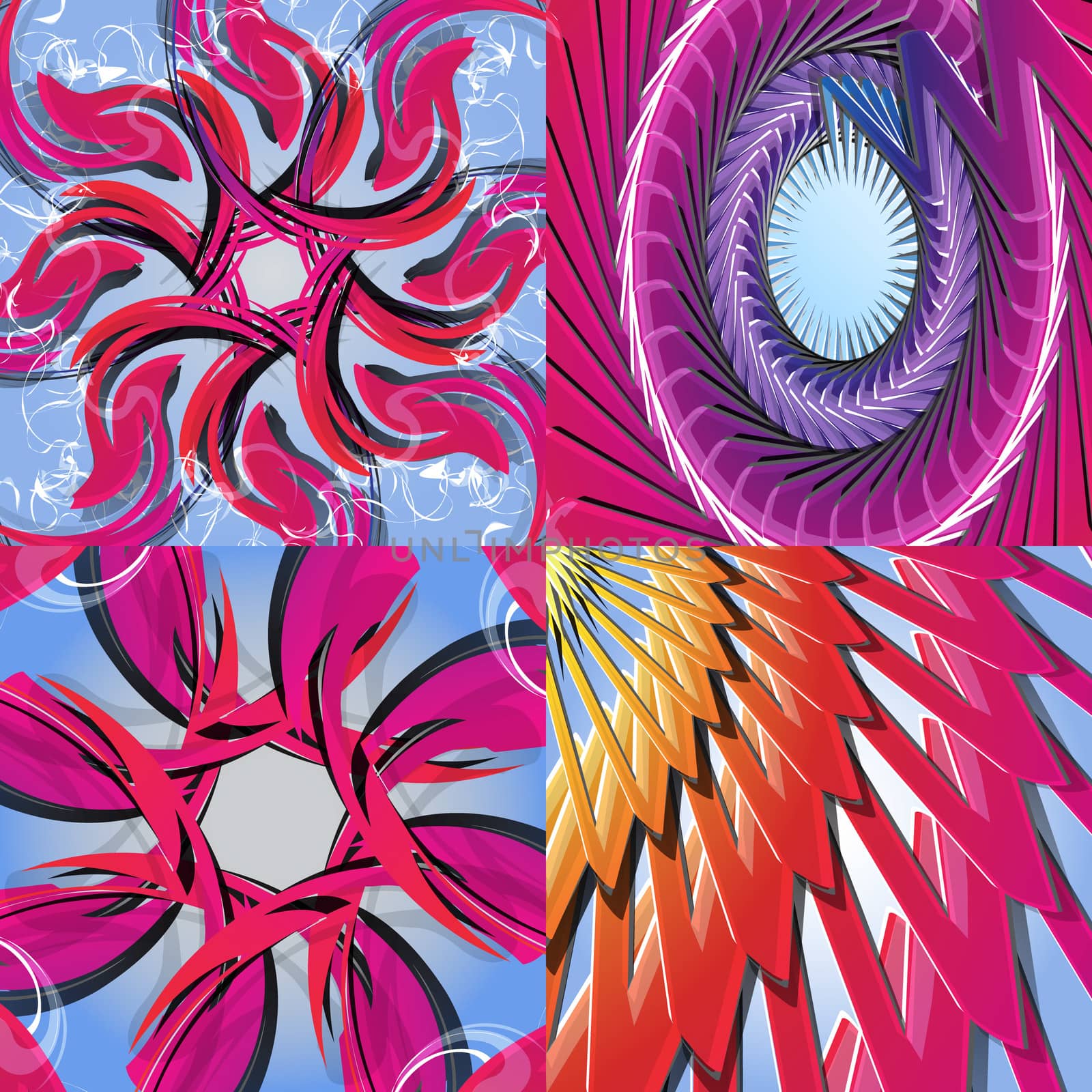 Set of abstract rainbow colored backgrounds with swirl.  Illustration