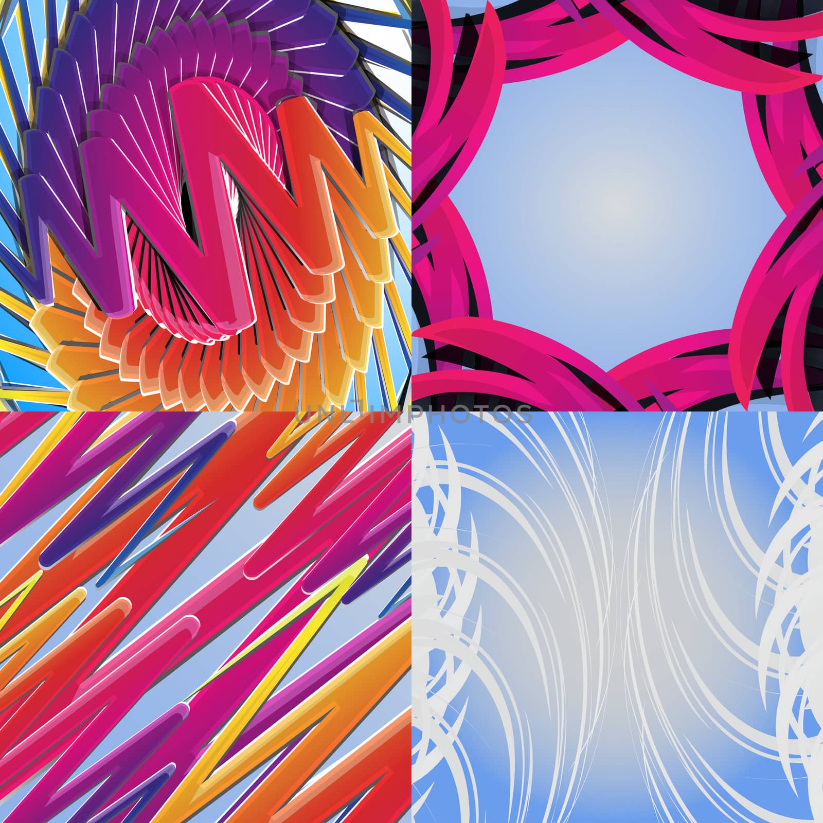 Set of abstract rainbow colored backgrounds with swirl.  Illustration