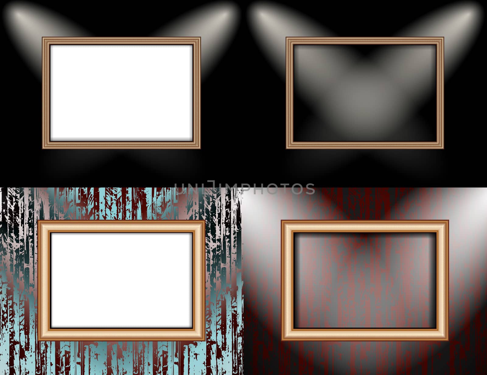 Set of Blank frame on a color wall lighting, abstract colored background with spotlights.  by serhii_lohvyniuk