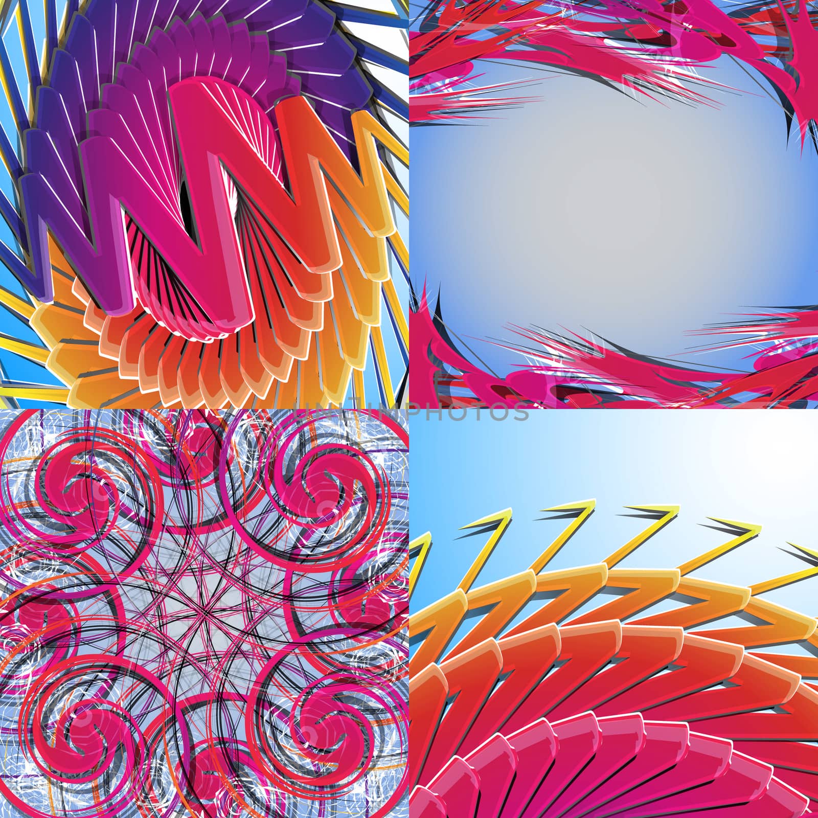 Set of abstract rainbow colored backgrounds with swirl.  Illustration