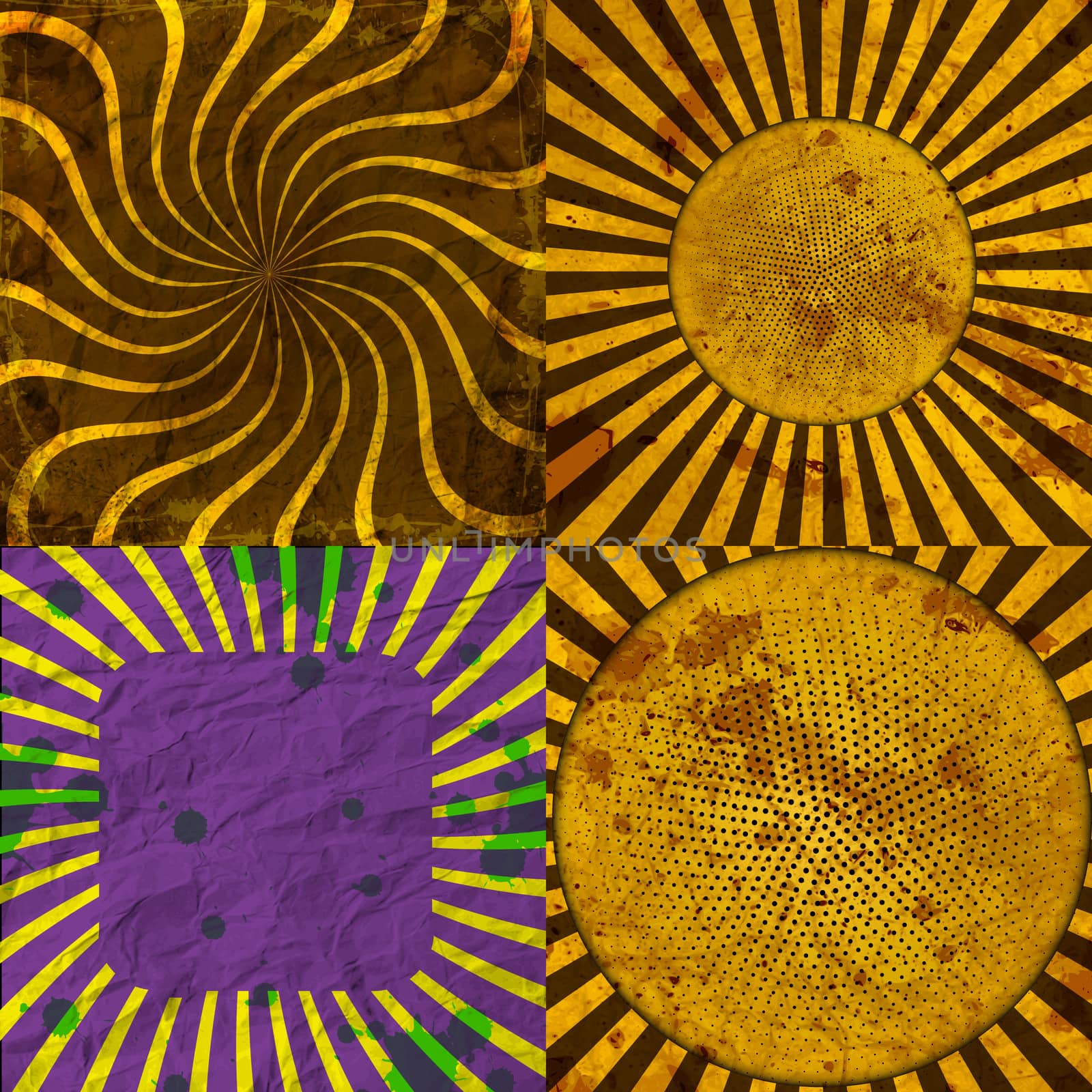 Sunburst Retro Textured Grunge Background Set. Vintage Rays.  by serhii_lohvyniuk