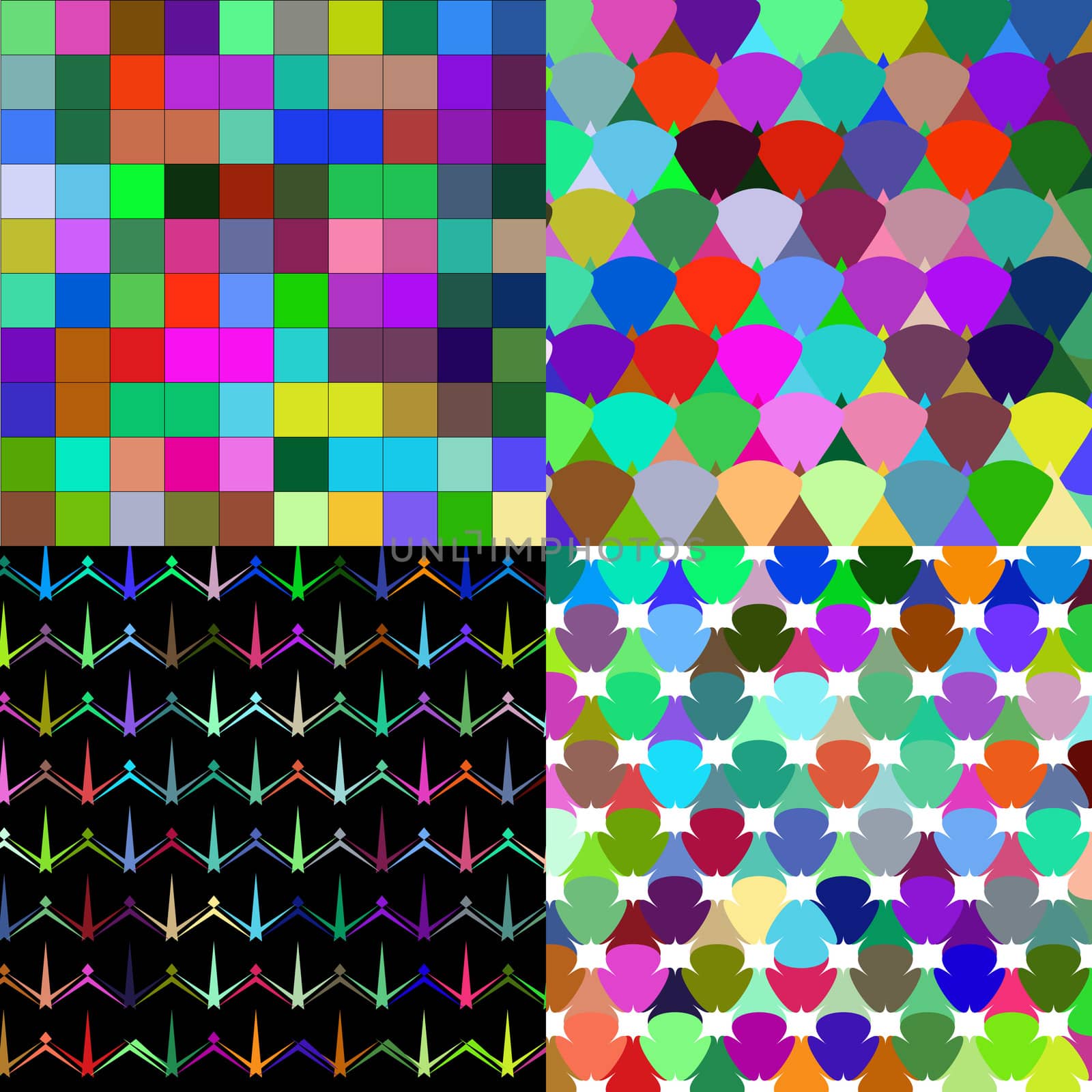 Set of Abstract rainbow colorful tiles mosaic painting geometric palette pattern background.  illustration