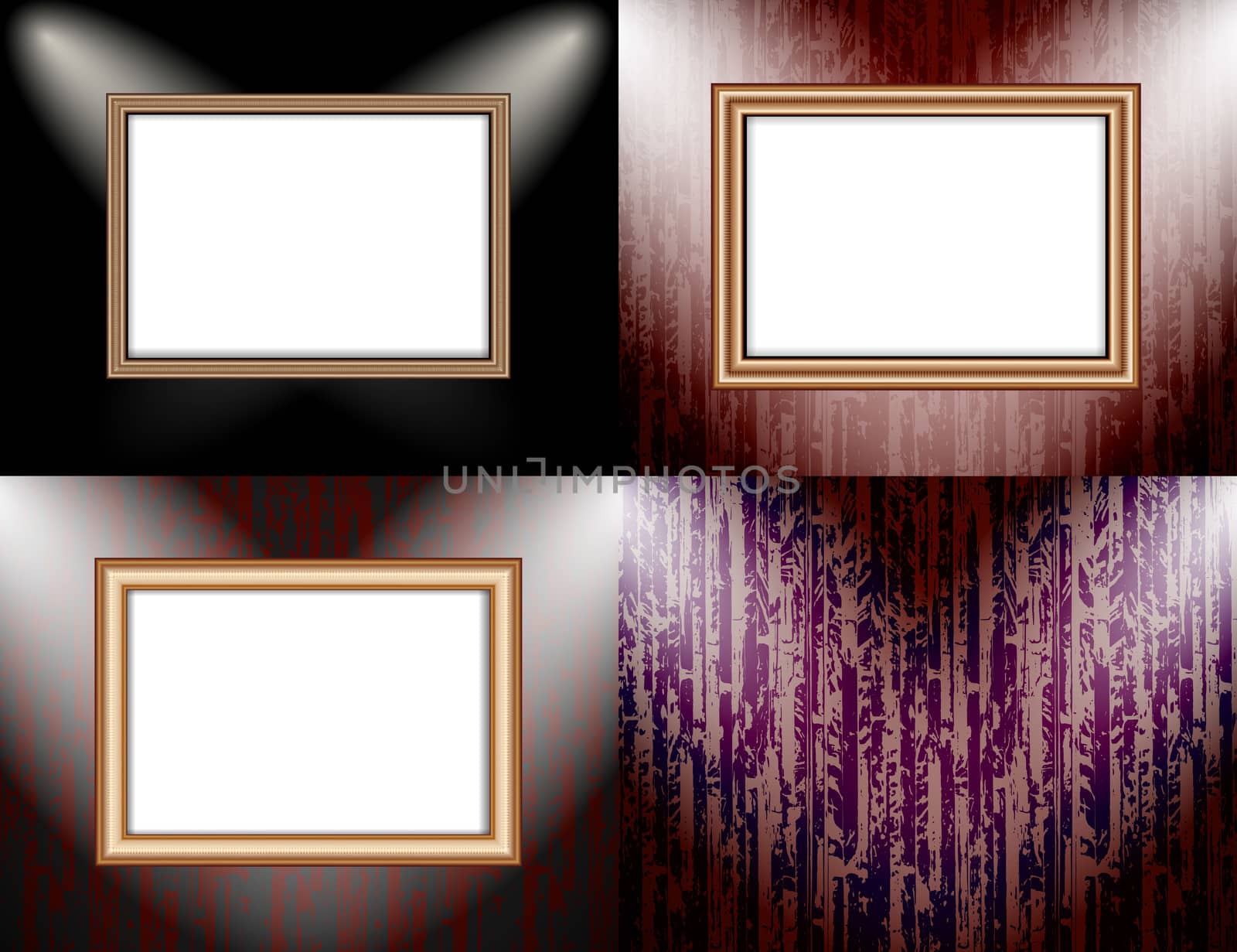 Set of Blank frame on a color wall lighting, abstract colored background with spotlights.  illustration