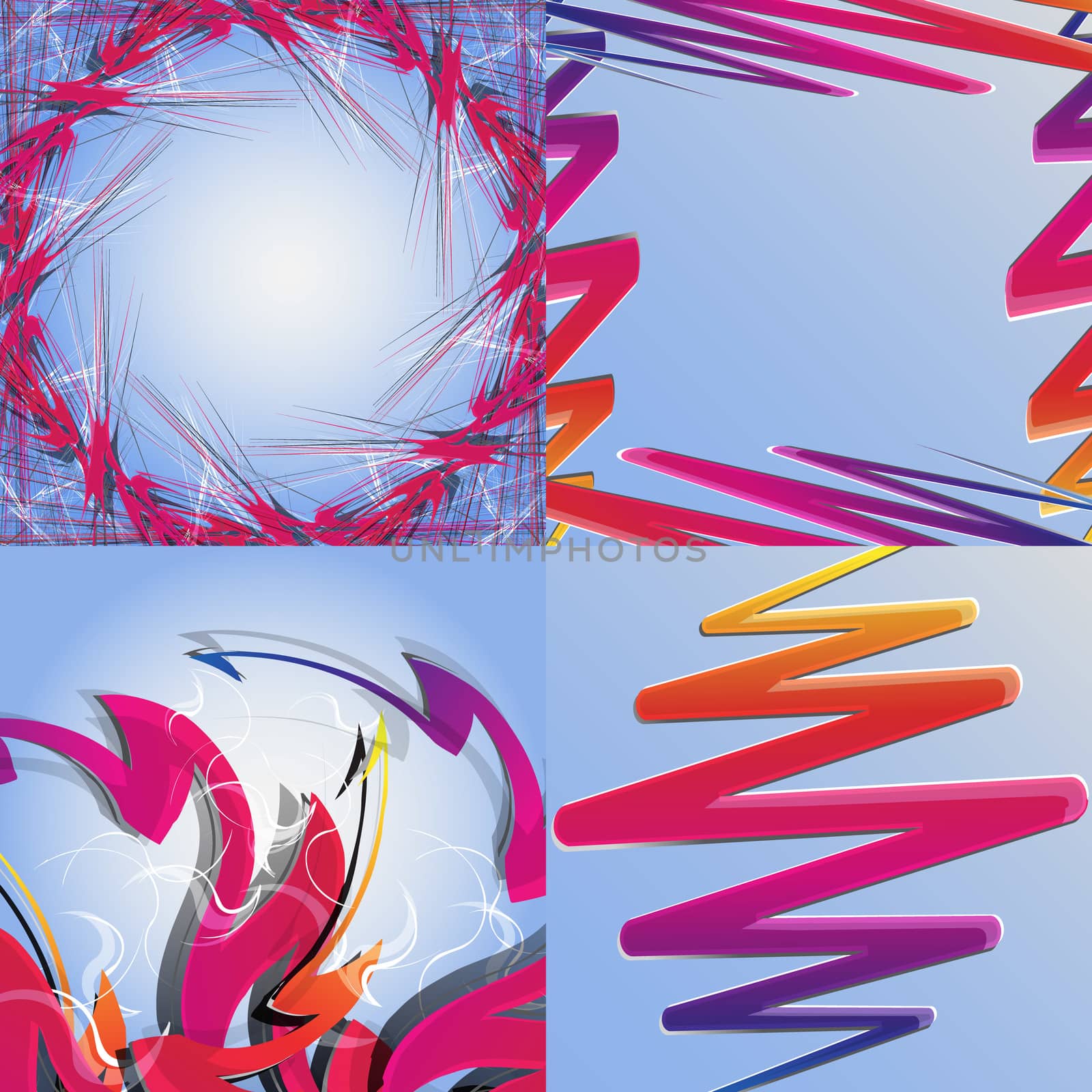 Set of abstract rainbow colored backgrounds with swirl.  Illustration