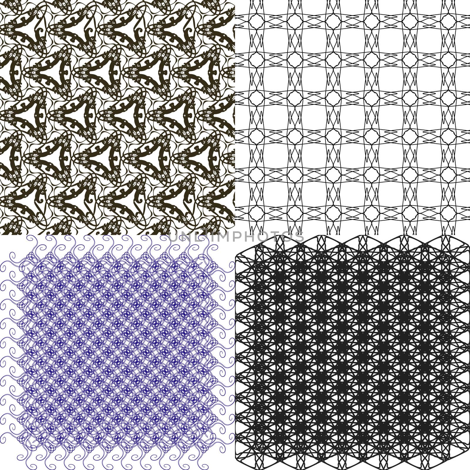 Set of 4 monochrome elegant patterns. ornaments. May be used as background. backdrop by serhii_lohvyniuk