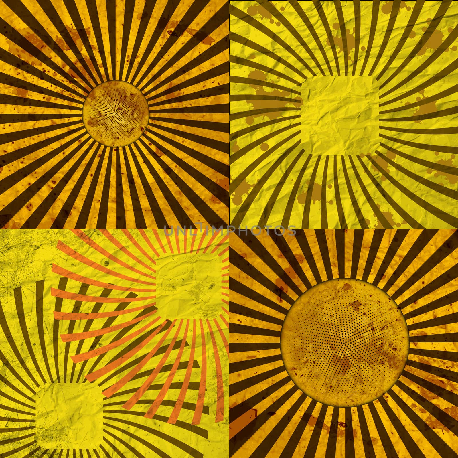 Sunburst Retro Textured Grunge Background Set. Vintage Rays.  illustration