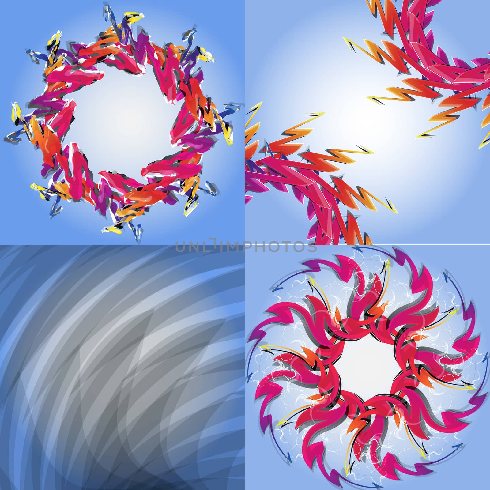 Set of abstract rainbow colored backgrounds with swirl.  Illustration