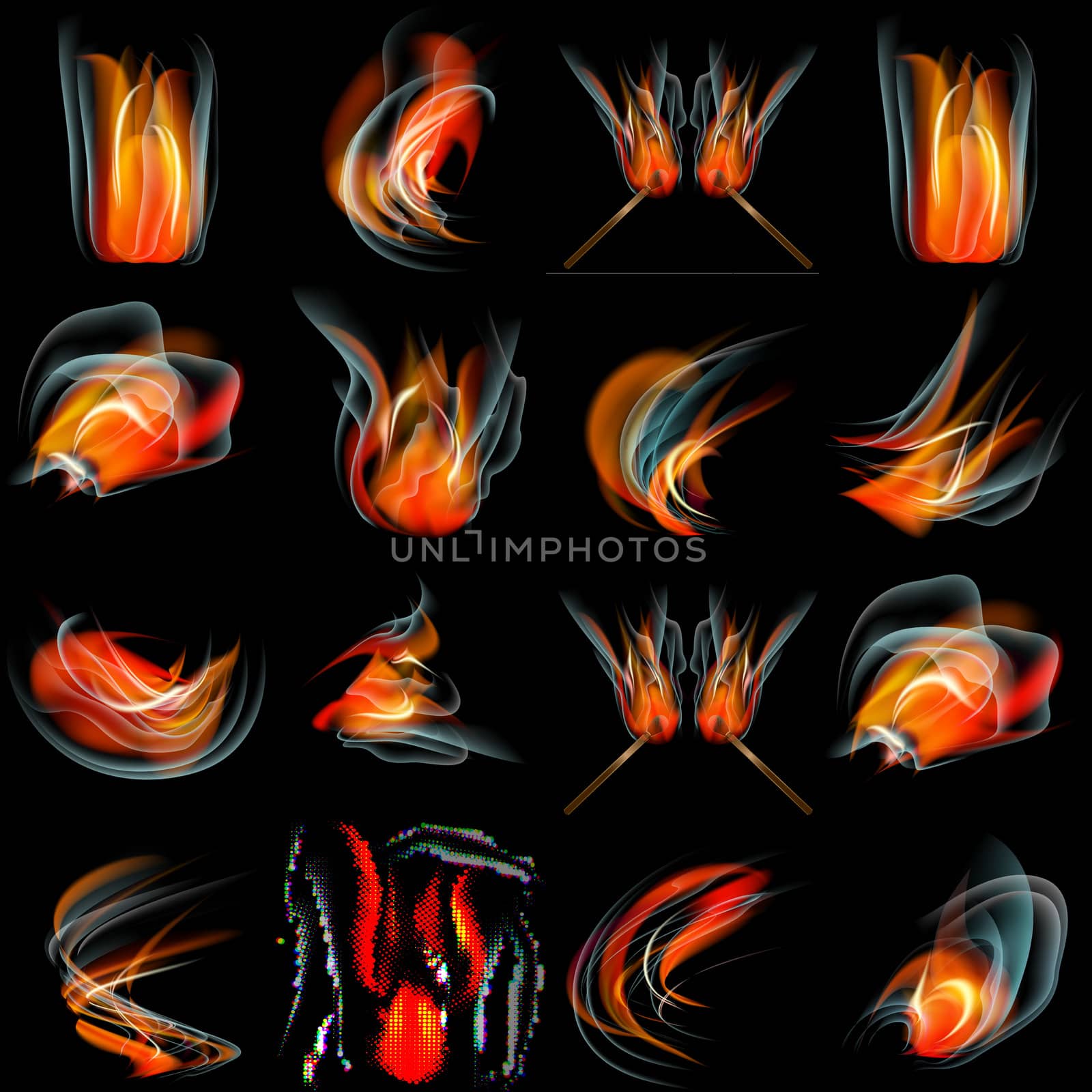 Set of Burn flame fire. abstract background.  by serhii_lohvyniuk