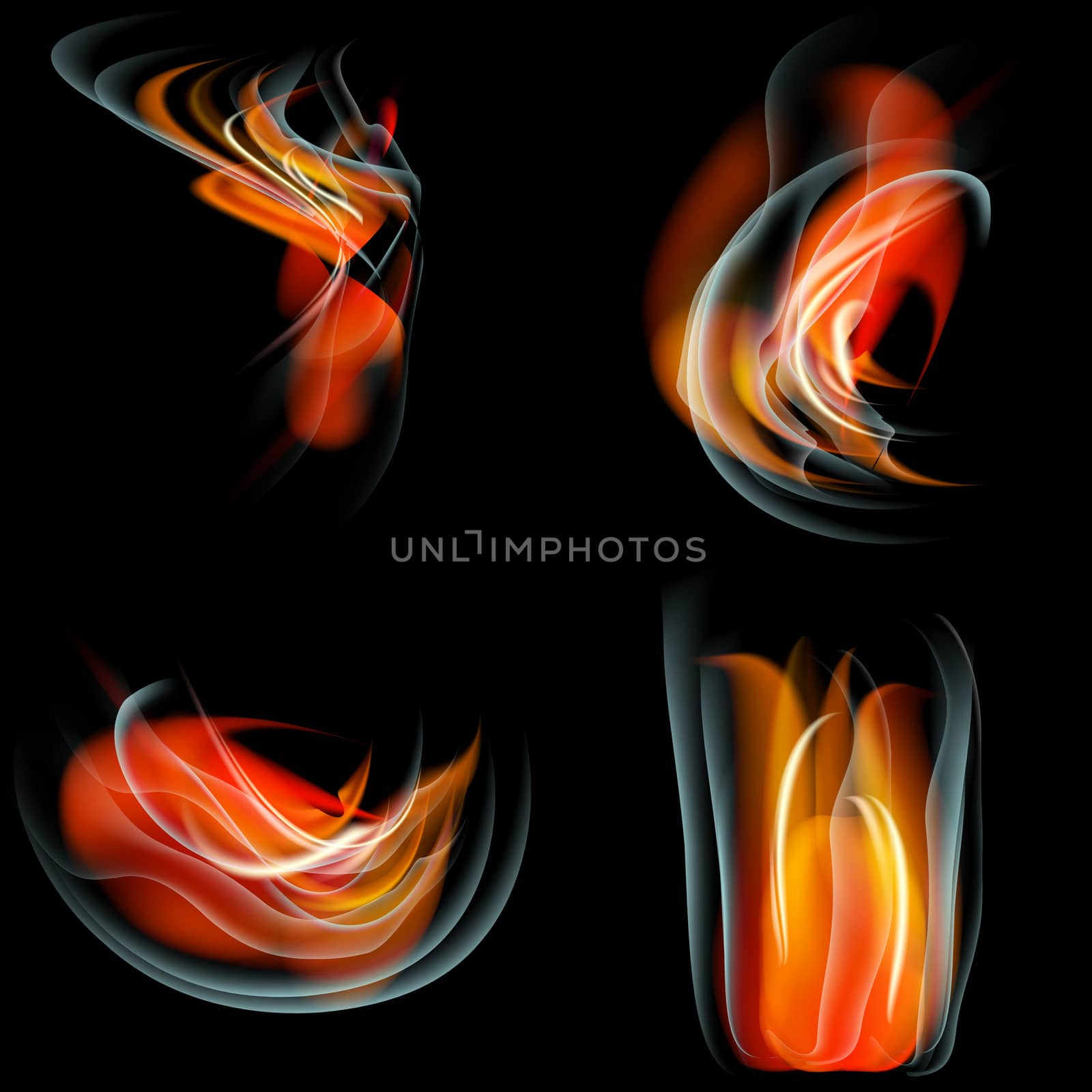 Set of Flames different shapes on a black background. . Mesh.  by serhii_lohvyniuk